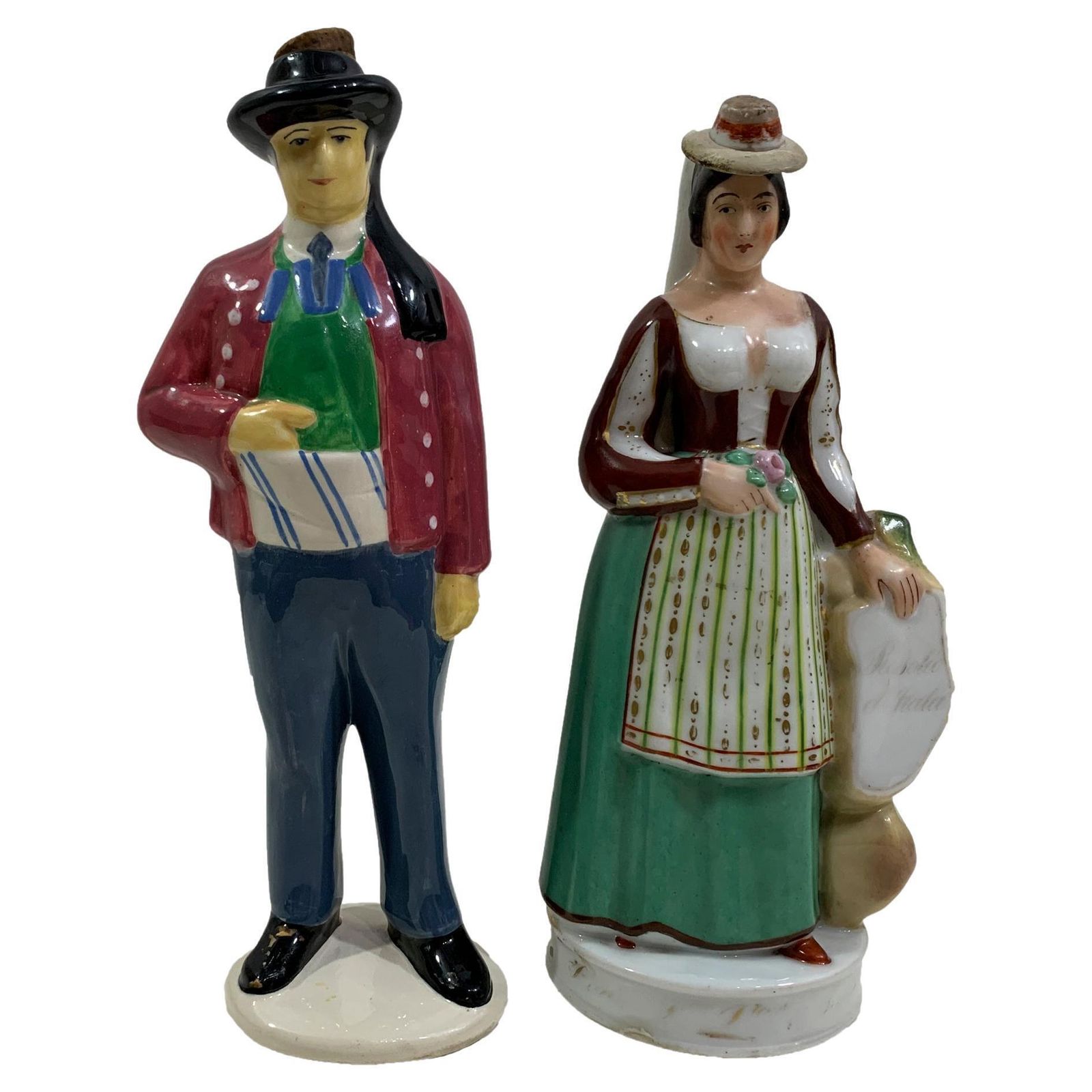 Set Of French Henriot Quimper Figural Liquor Bottles Signed