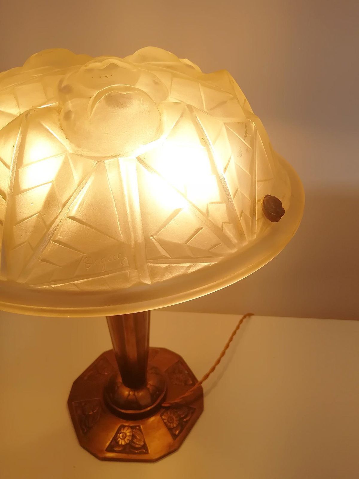 Pair Of French Art Deco Table Lamp Signed “Degué” photo Lighting