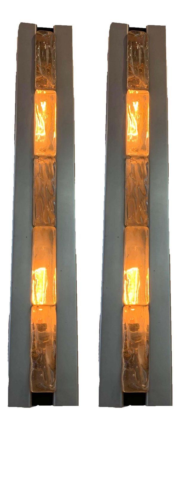 Pair Of French Art Deco Sconces With 5 Saint Gobain Glass Bricks, Circa 1970