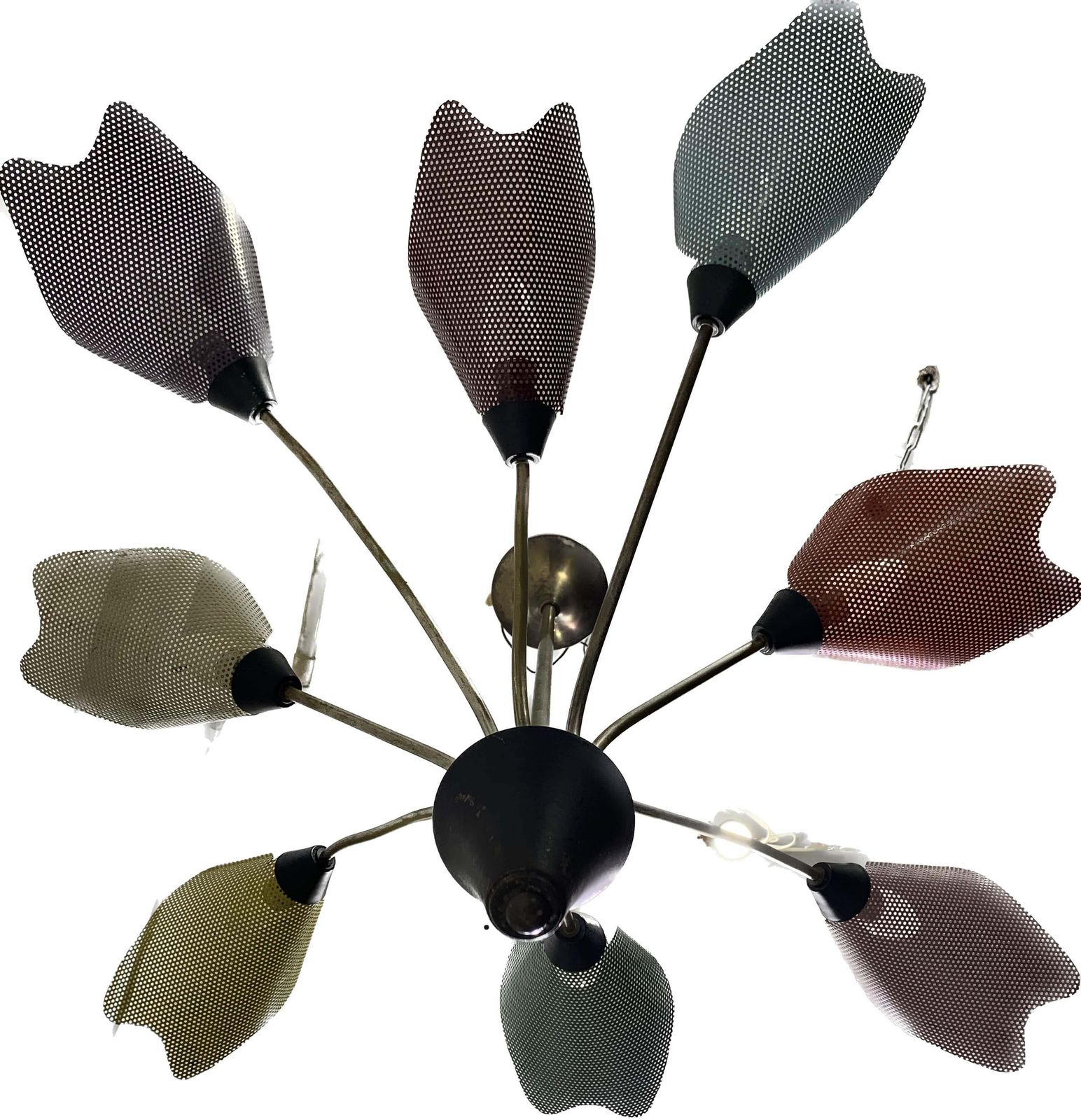 Midcentury Bronze European Chandelier With Perforated Metal Tulips photo 4460.0