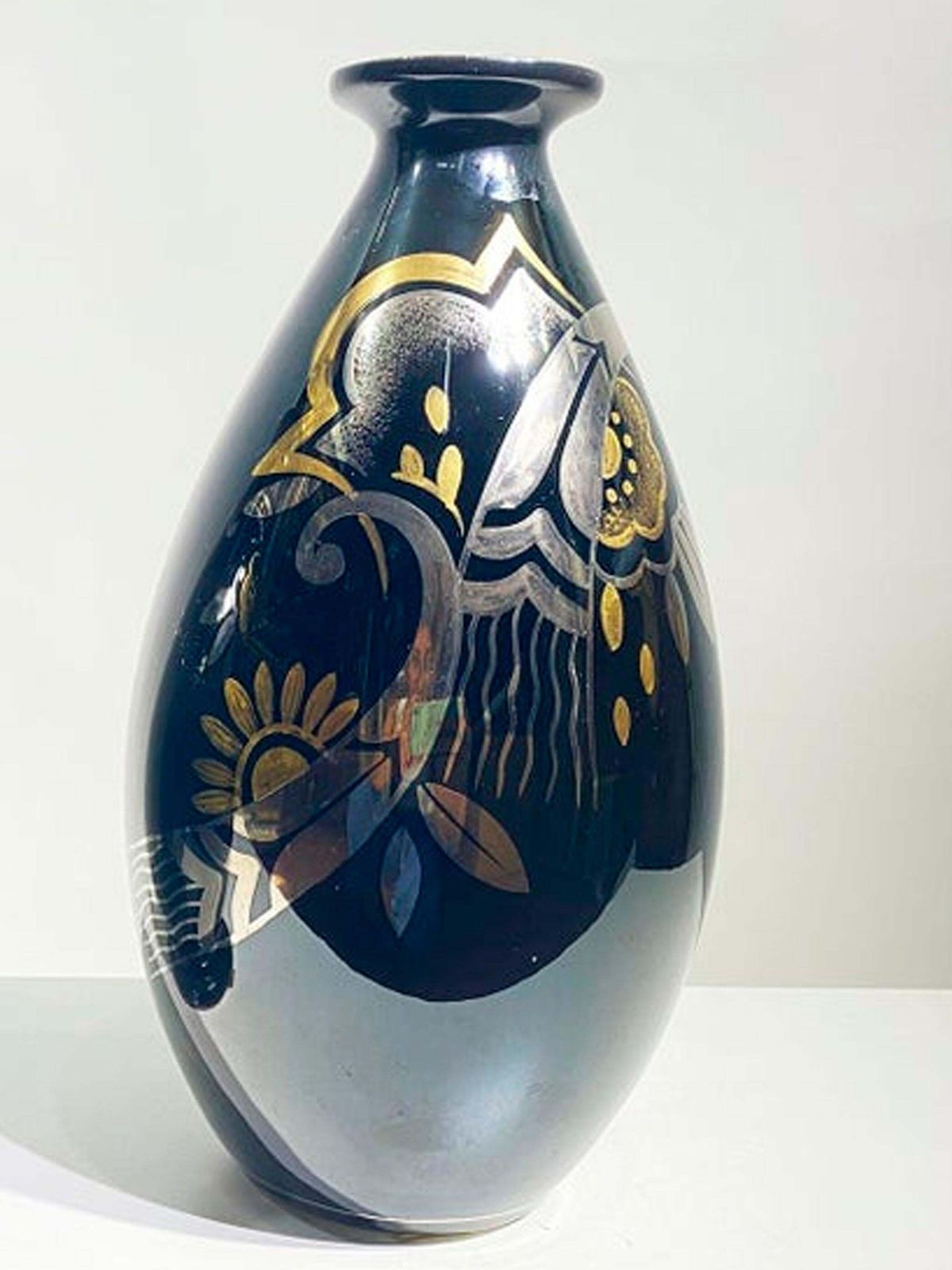 photo furniture Pair Of Art Deco Ceramic Vases Black Silver And Gold Boch Frères, Belgium, 1931