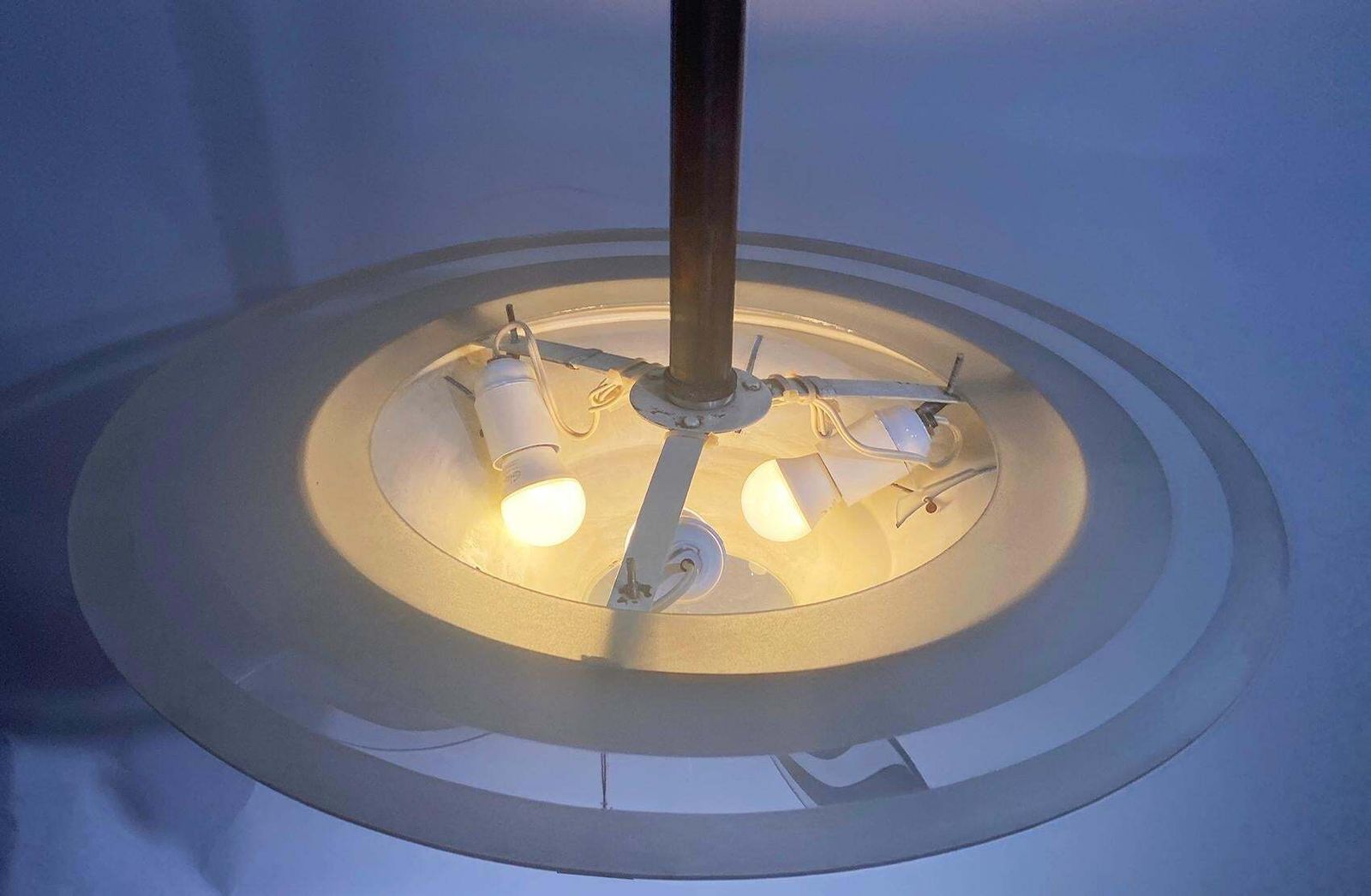 1930s French Art Deco Modernist Brass And Glass Chandelier By Petitot photo Lighting