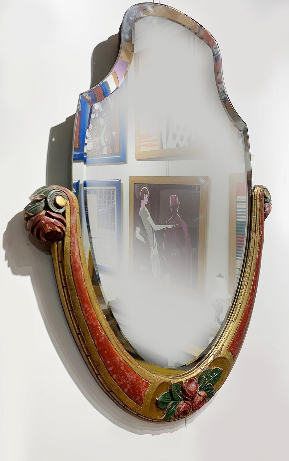 Hand Carved Art Nouveau Wood And Beveled Mirror photo furniture