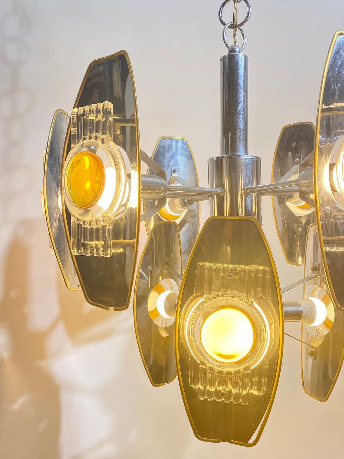 Oscar Torlasco Impressive Chrome And Glass Lens Chandelier, Italy, 1960 photo 4103.0