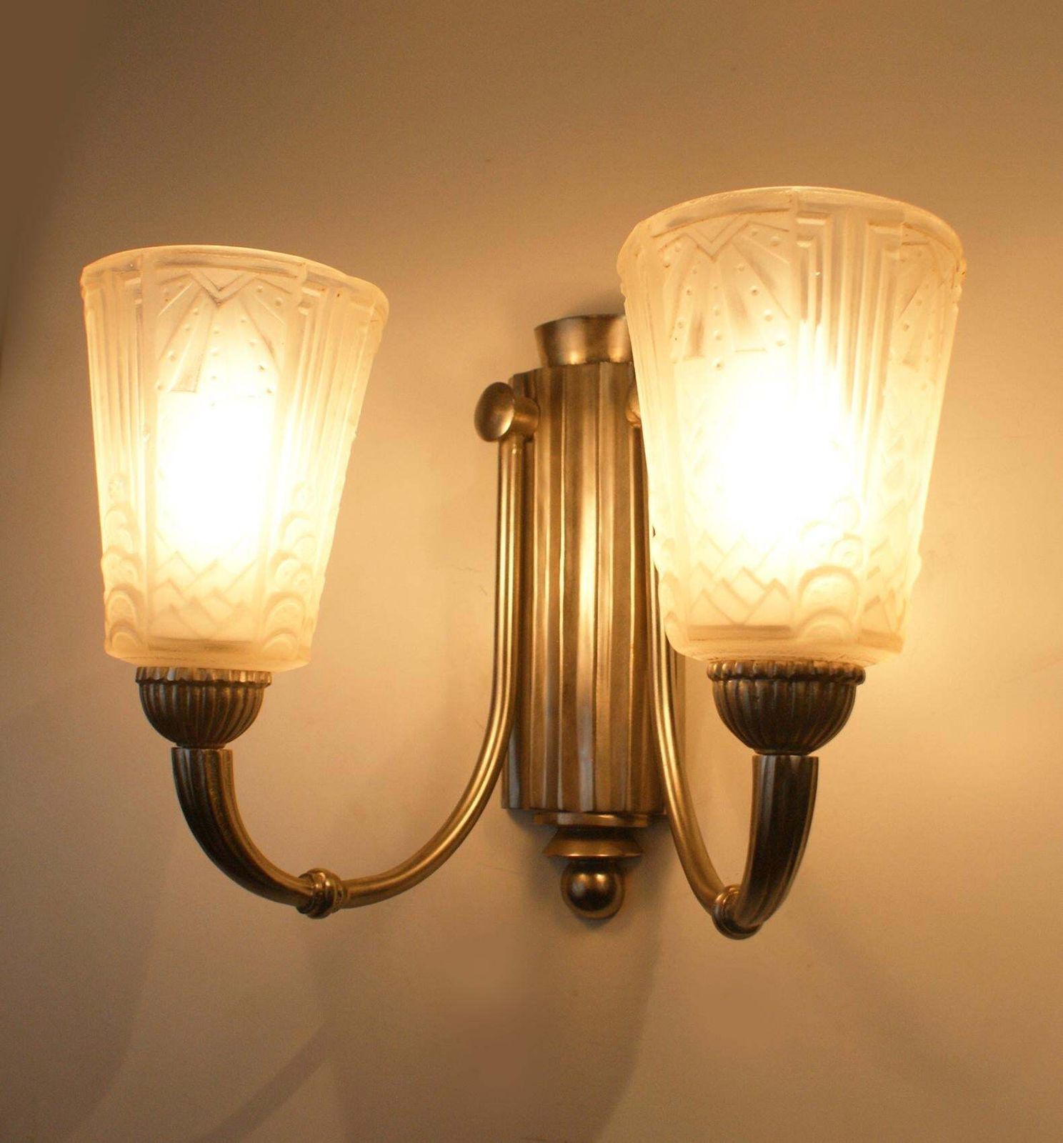 Stunning Pair Of Art Deco Wall Sconces Signed "Muller Freres Luneville" photo for sale