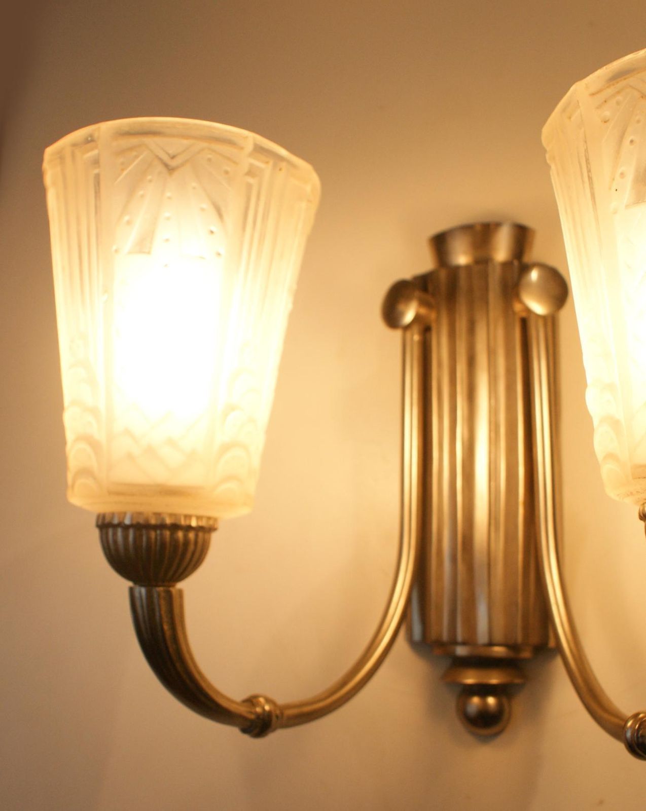 Stunning Pair Of Art Deco Wall Sconces Signed "Muller Freres Luneville" photo Lighting
