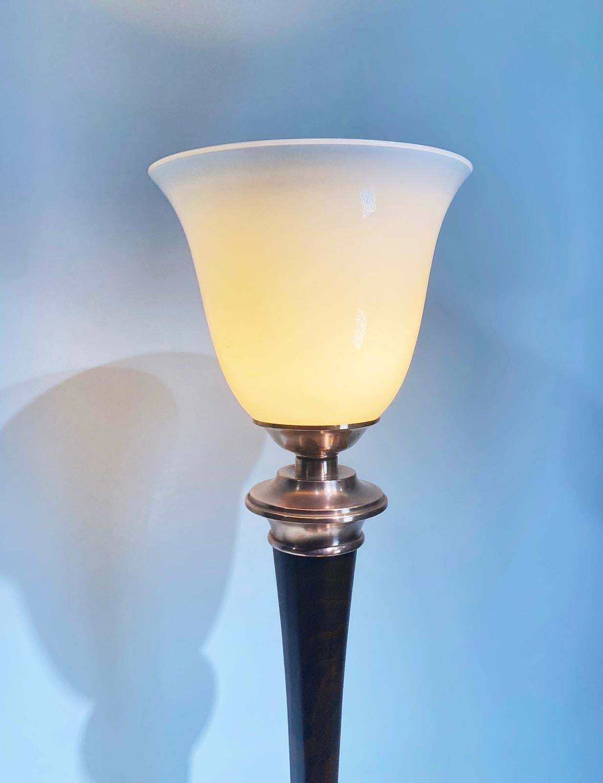Original Art Deco "Mazda" Table Lamp, Copper And Wood, France Circa 1930 photo Lighting