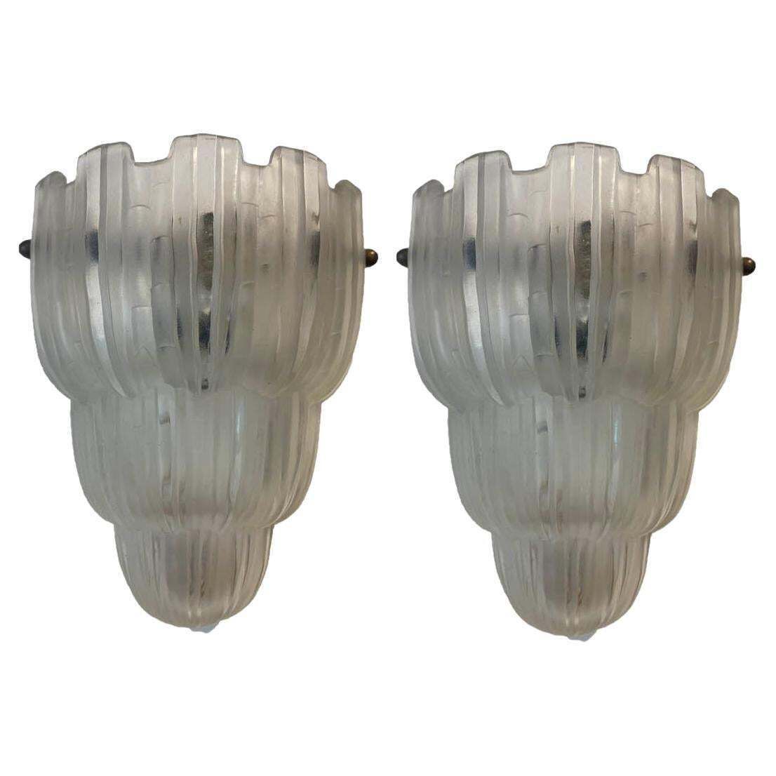 Pair Of French Art Deco "Waterfall" Sconces Signed By Sabino, Circa 1930