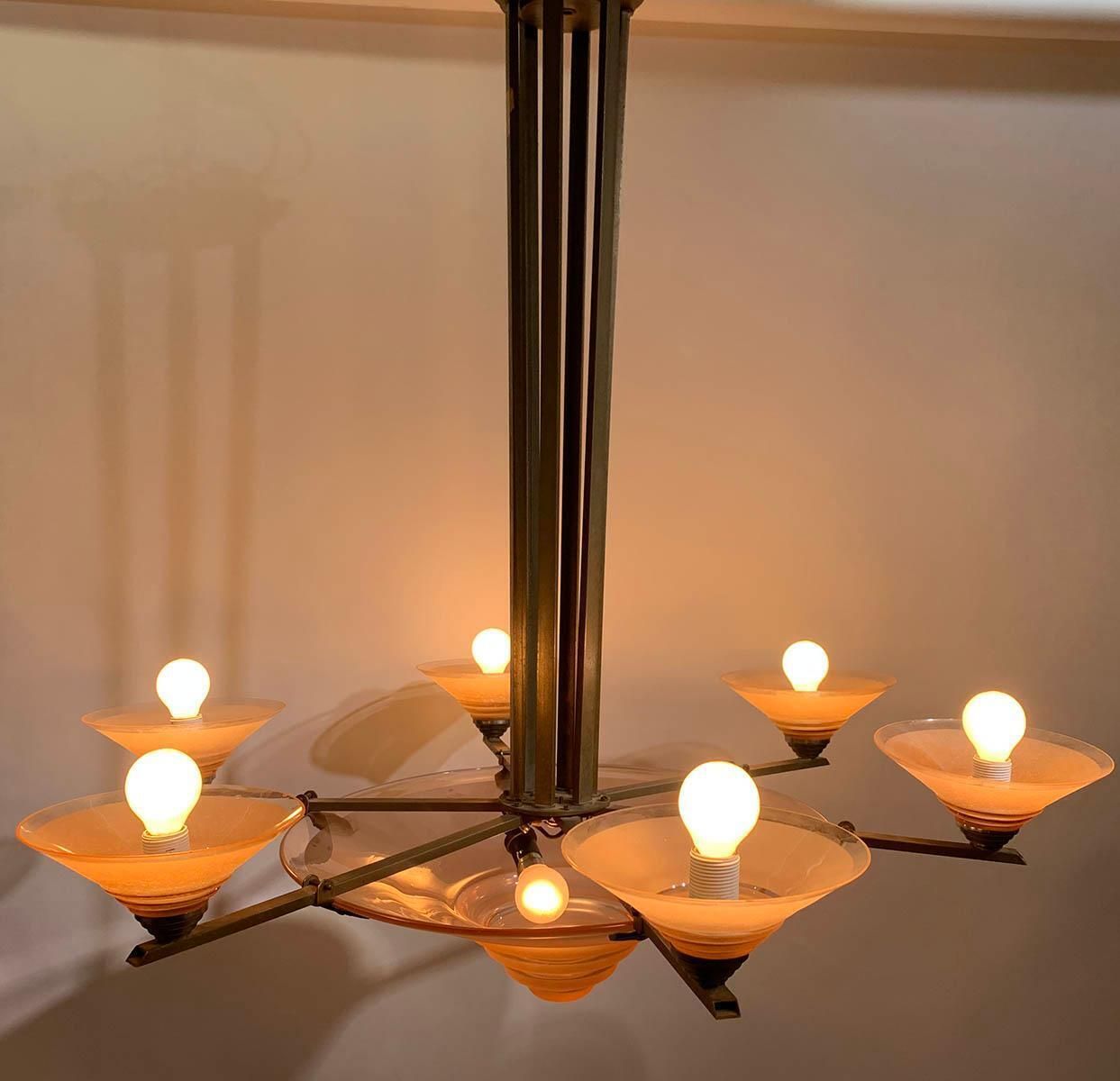 French Pink Art Deco Chandelier By H.Petitot Circa 1935 photo furniture