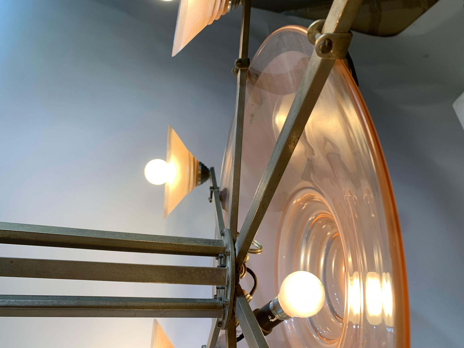 French Pink Art Deco Chandelier By H.Petitot Circa 1935 photo vinterior