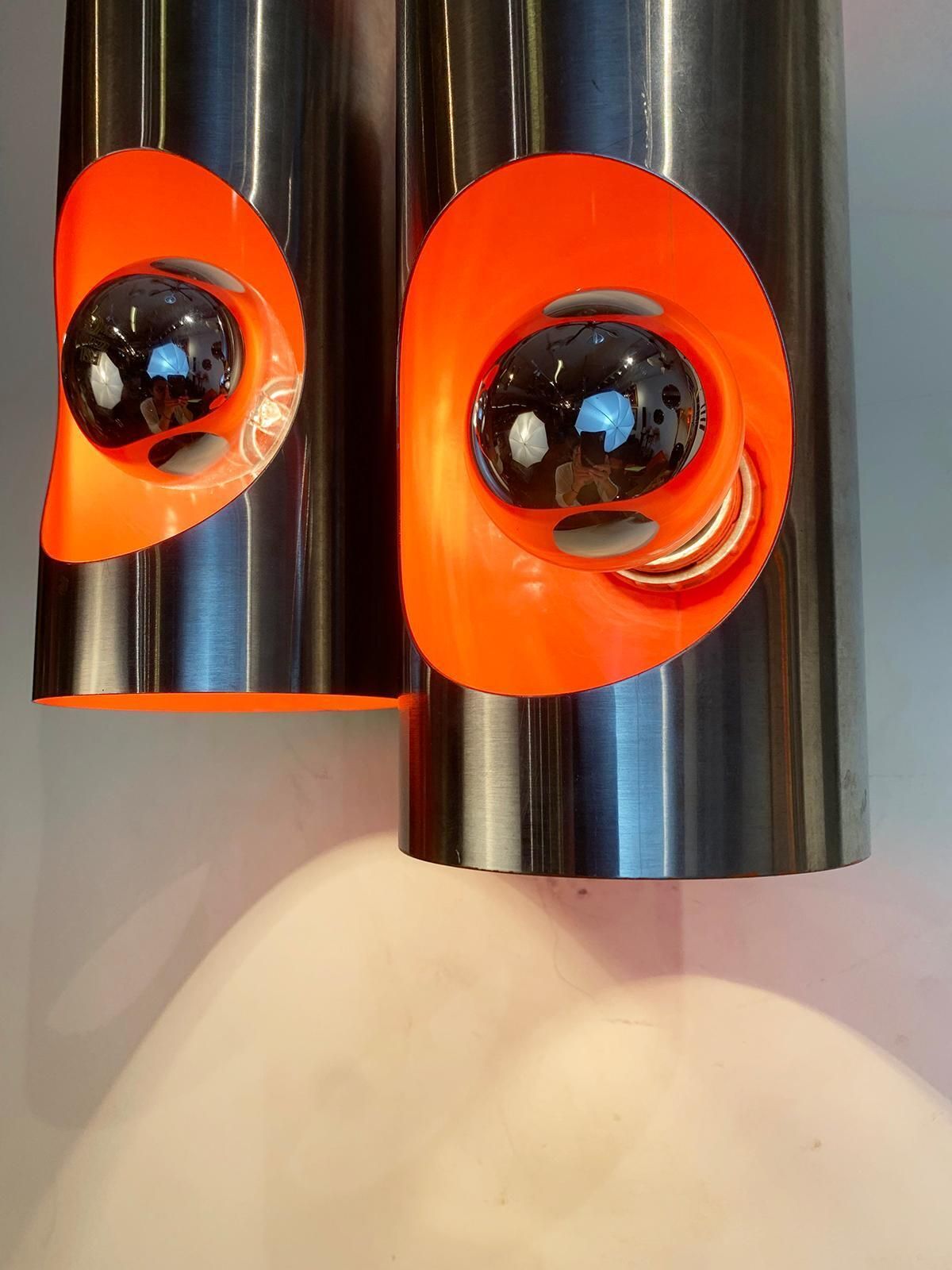 Pair Of Vintage Stainless Steel Sconces, Circa 1970 photo Lighting