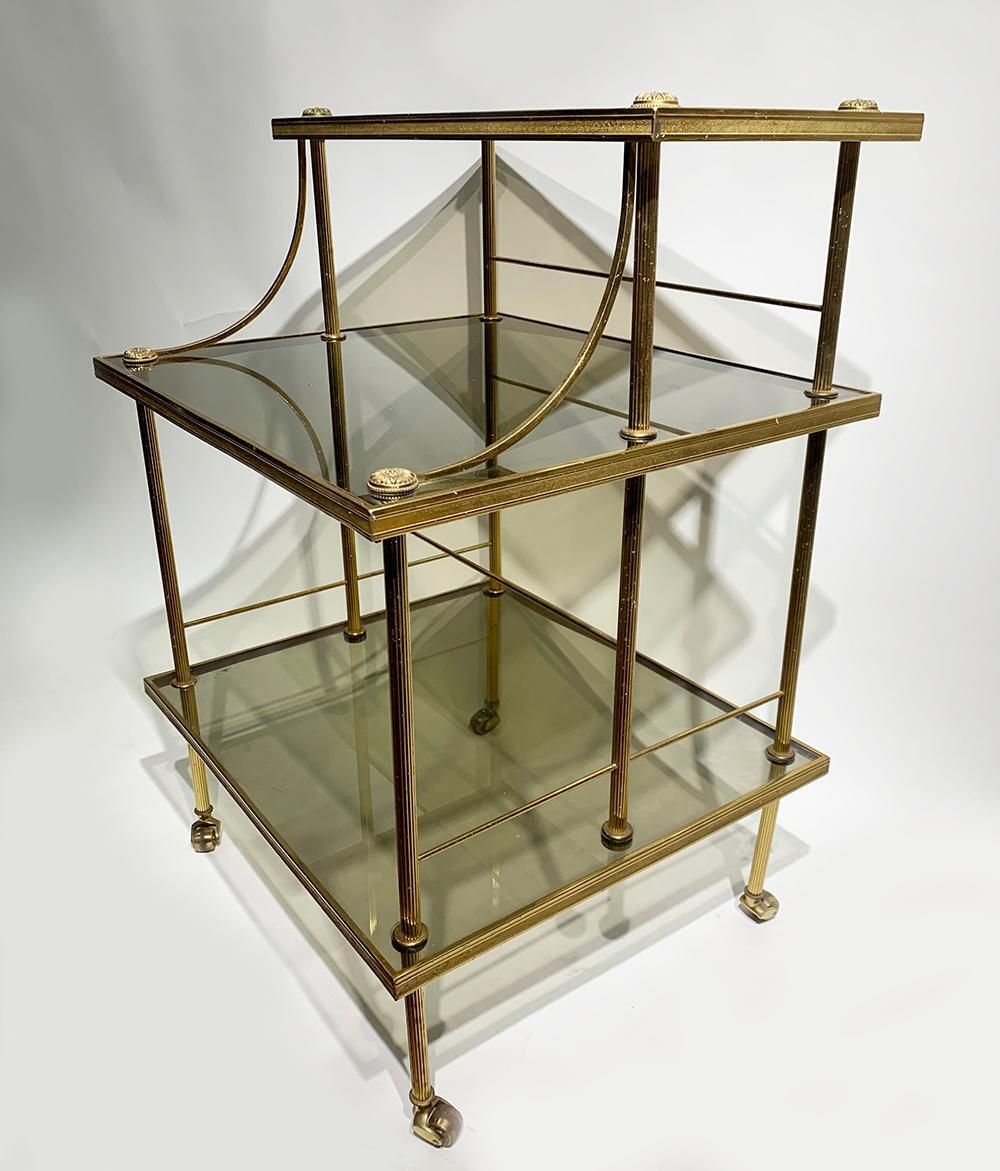 French 20th Century Brass & Glass Drinks Trolley, C.1970 photo furniture