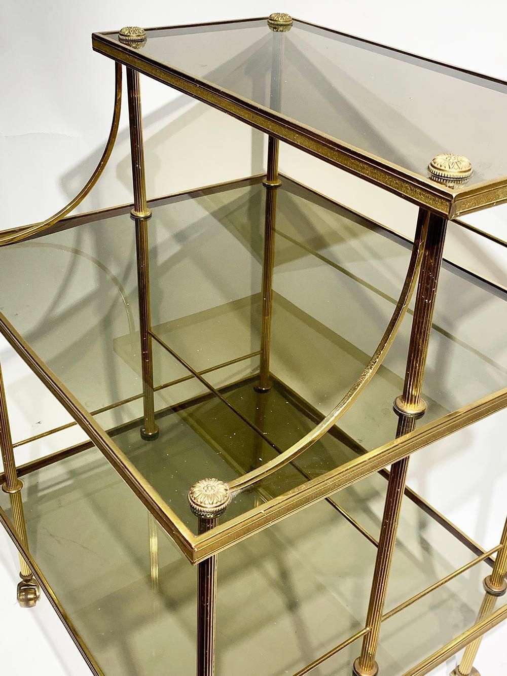 French 20th Century Brass & Glass Drinks Trolley, C.1970 photo for sale