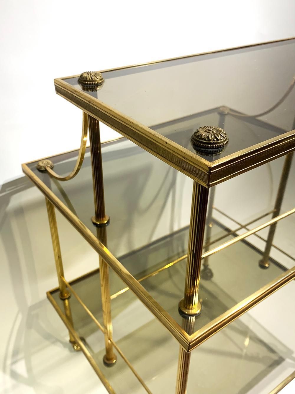 French 20th Century Brass & Glass Drinks Trolley, C.1970 photo vintage