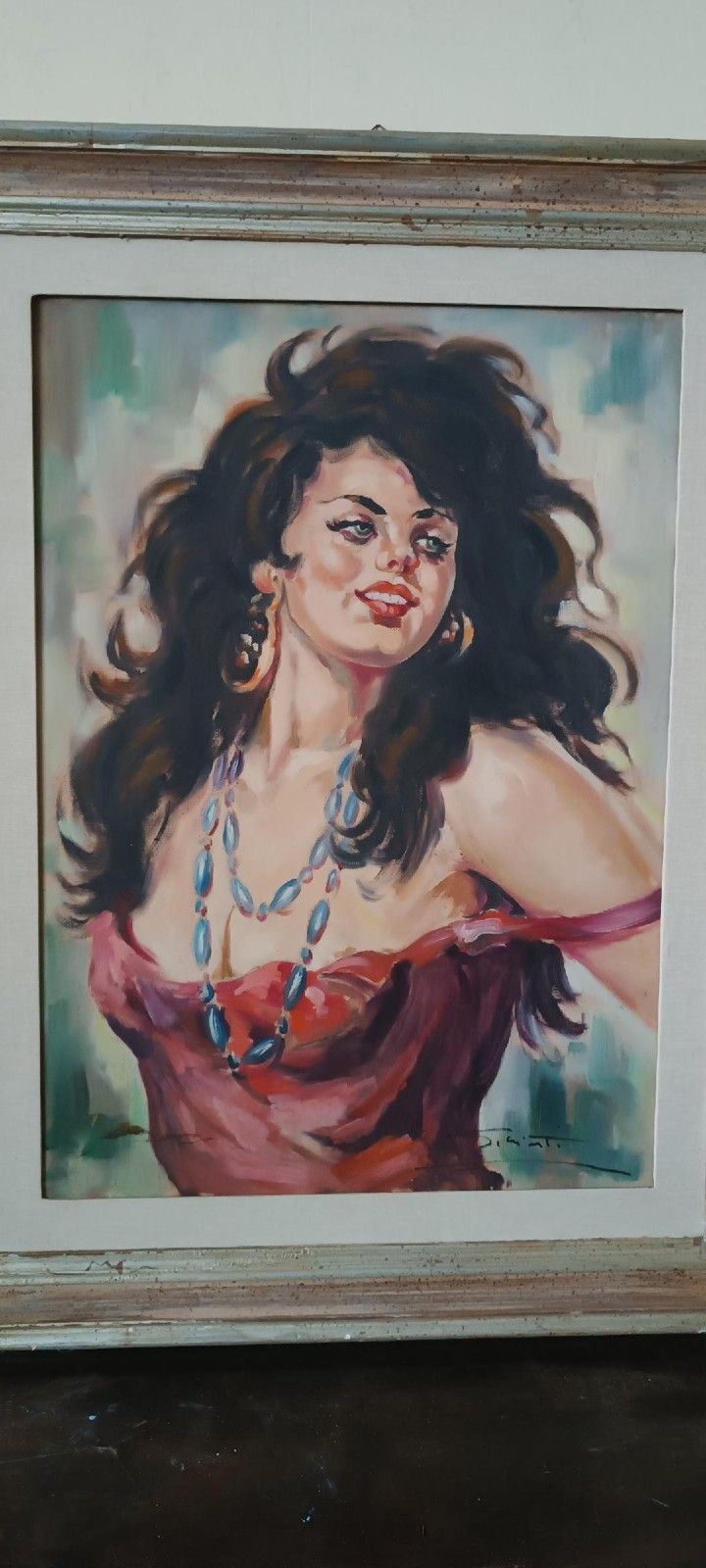 Oil Painting On Canvas 70s Signed Girl Portrait photo Art