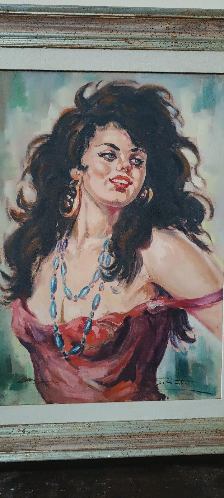 Oil Painting On Canvas 70s Signed Girl Portrait photo 155.0