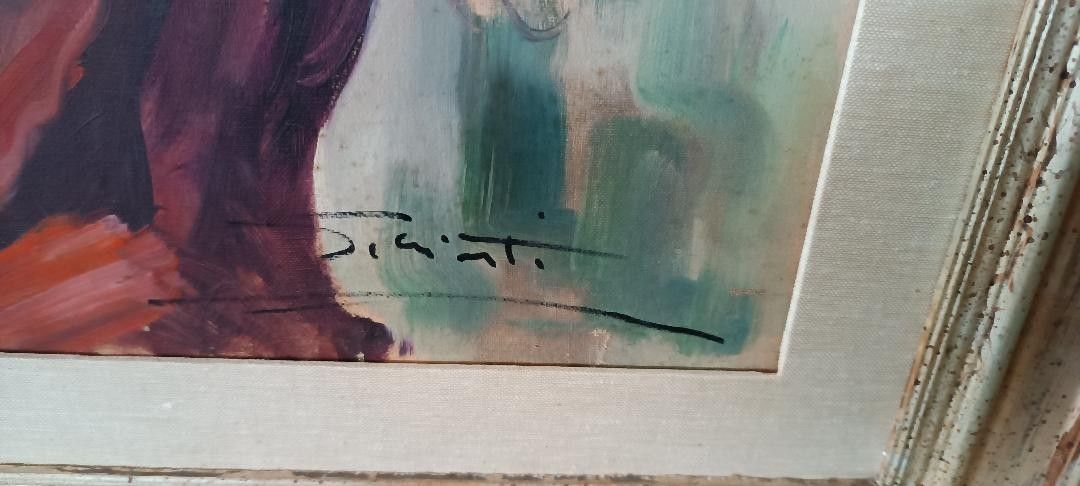 photo furniture Oil Painting On Canvas 70s Signed Girl Portrait