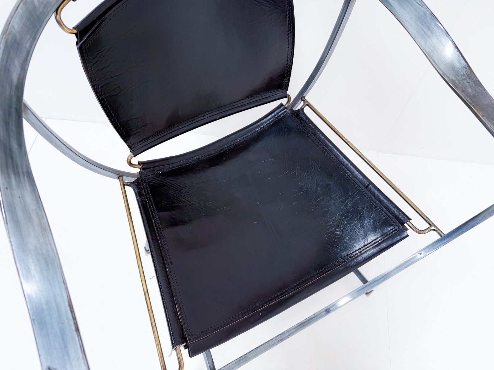 Alberto Orlandi Pompei Armchair In Steel, Bronze And Black Leather photo Furniture