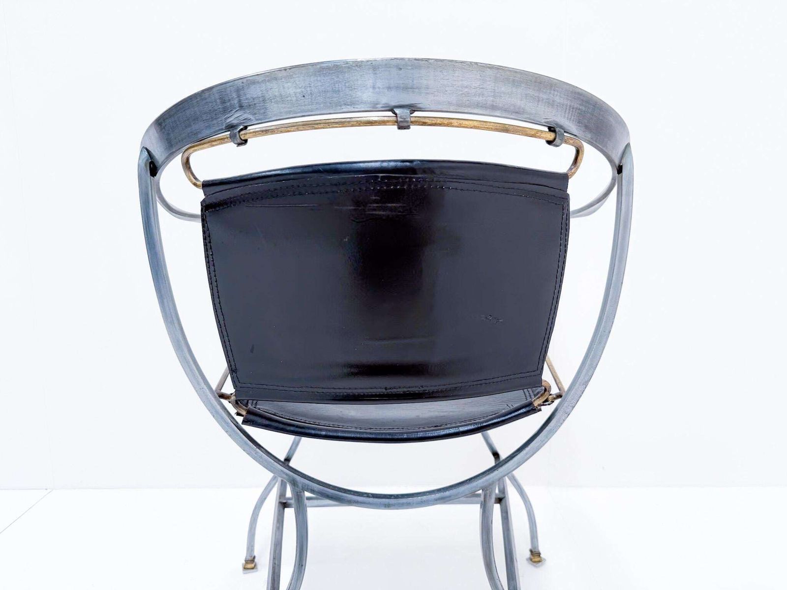 Alberto Orlandi Pompei Armchair In Steel, Bronze And Black Leather photo vintage