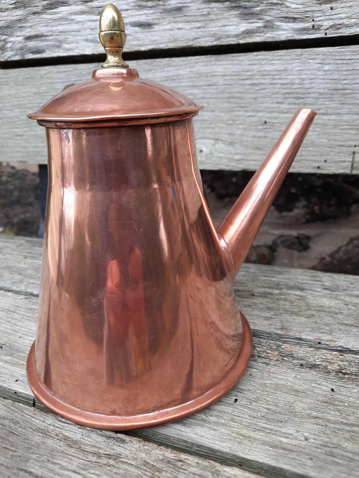 Antique French Copper Hot Chocolate Pot: Artisan Kitchen Kettle, Wood Handle photo vinterior