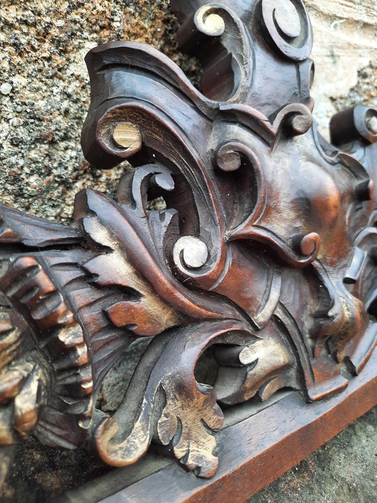 French Artisan Oak Hand Carved Decorative Furniture Pediment Gilded Antique Wall Decor photo buy