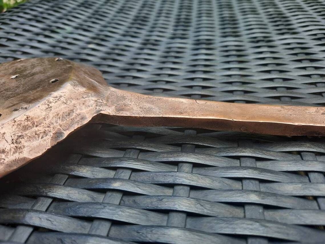 Antique French Copper Ladle: Hand Forged Colander Skimmer, 1800s Cookware photo Home Decor