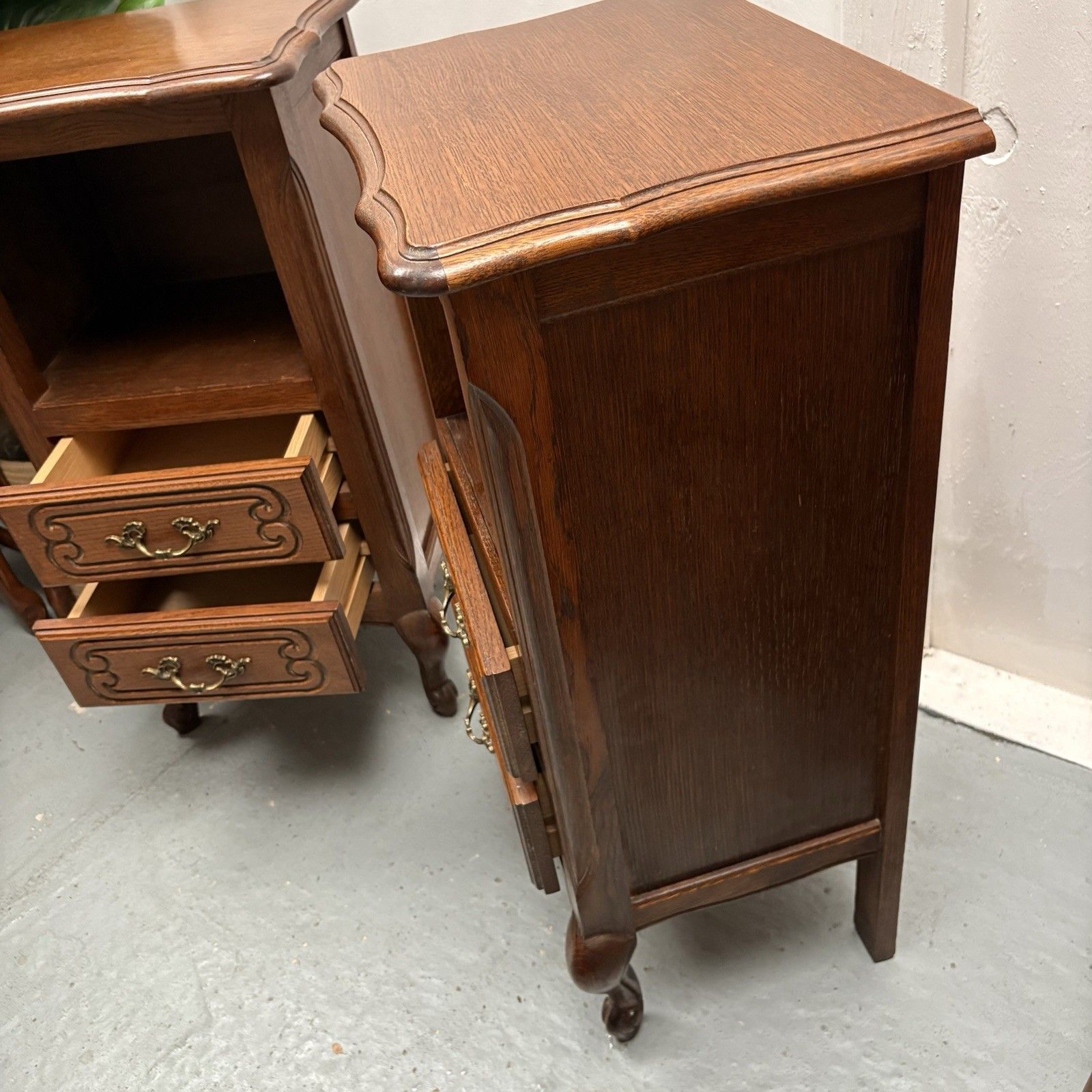 Vintage French Provincial Tall  2 Drawer Oak Bedside Tables photo buy
