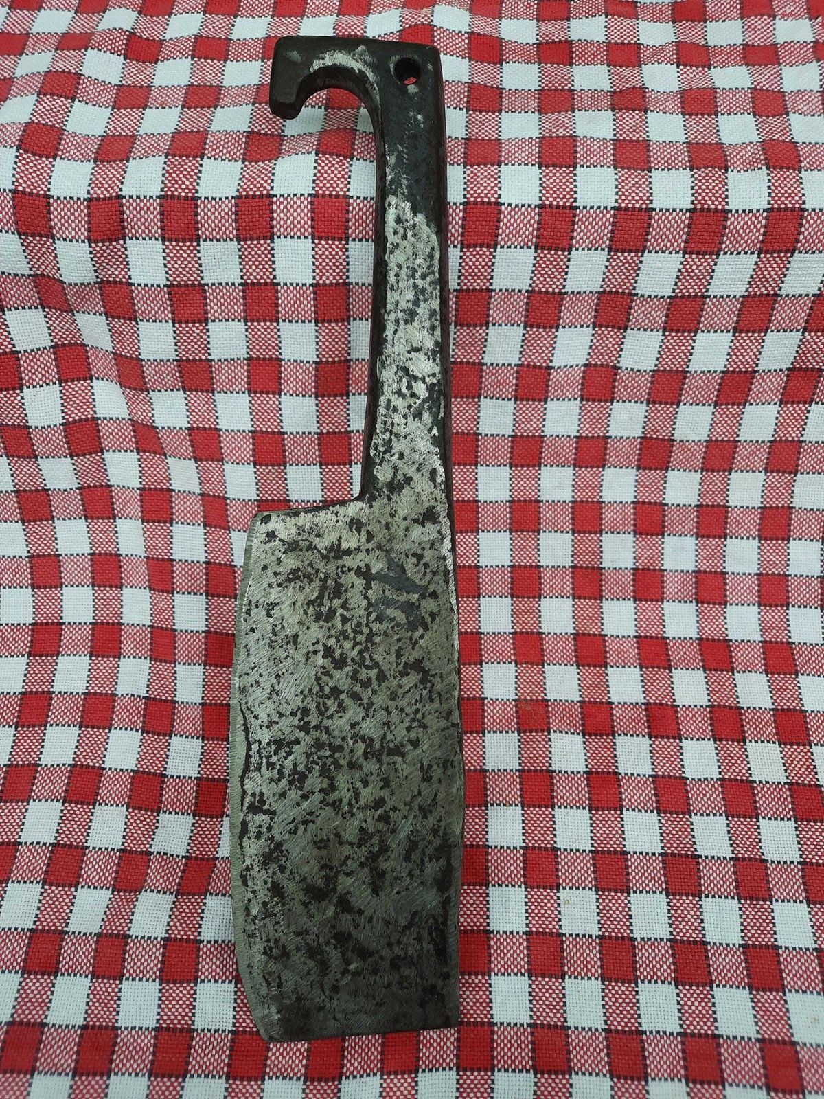 Antique French Butcher Cleaver: Hand Forged Steel Kitchen Chopper photo 137.0