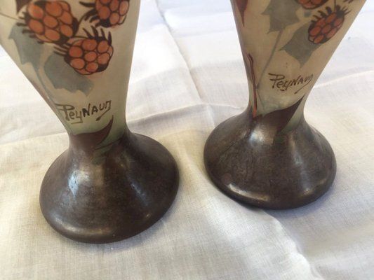 Pair Of Jean Simon Peynaud Cameo Glass Vases – Autumn Berry Motif photo Home Decor