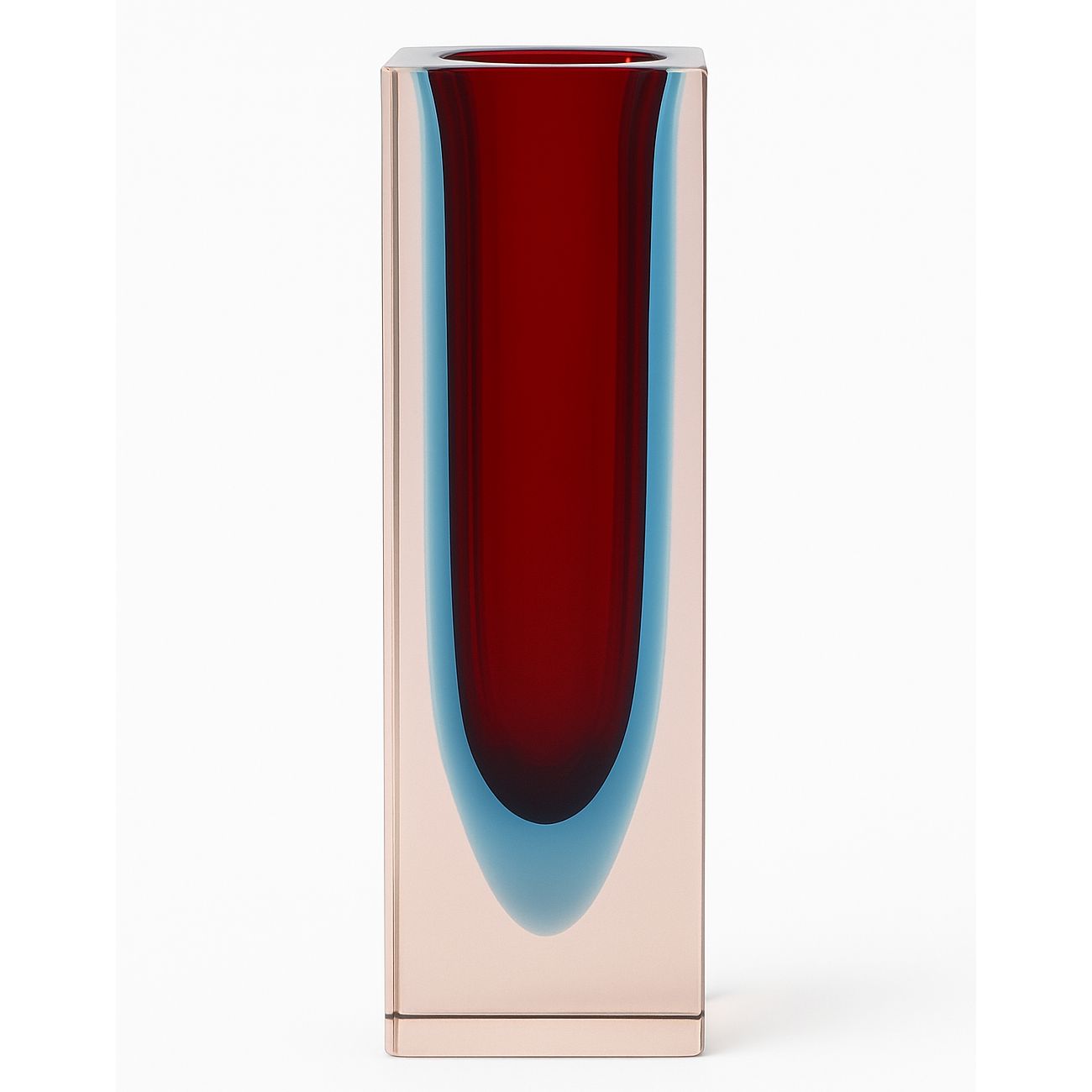 Small Murano Sommerso Block Vase, Red, Blue & Pink, 14cm X 6cm, C. 1960s–70s