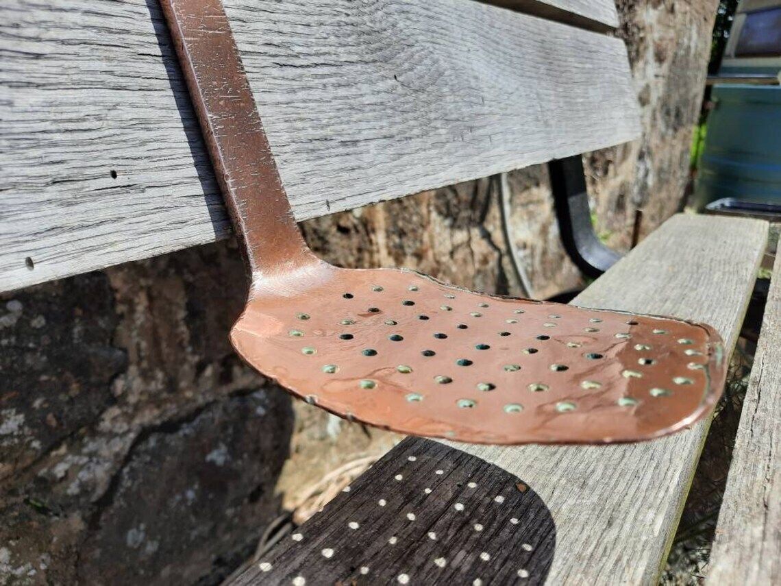 Dehillerin Copper Draining Ladle: Antique French Kitchen Utensil photo Home Decor