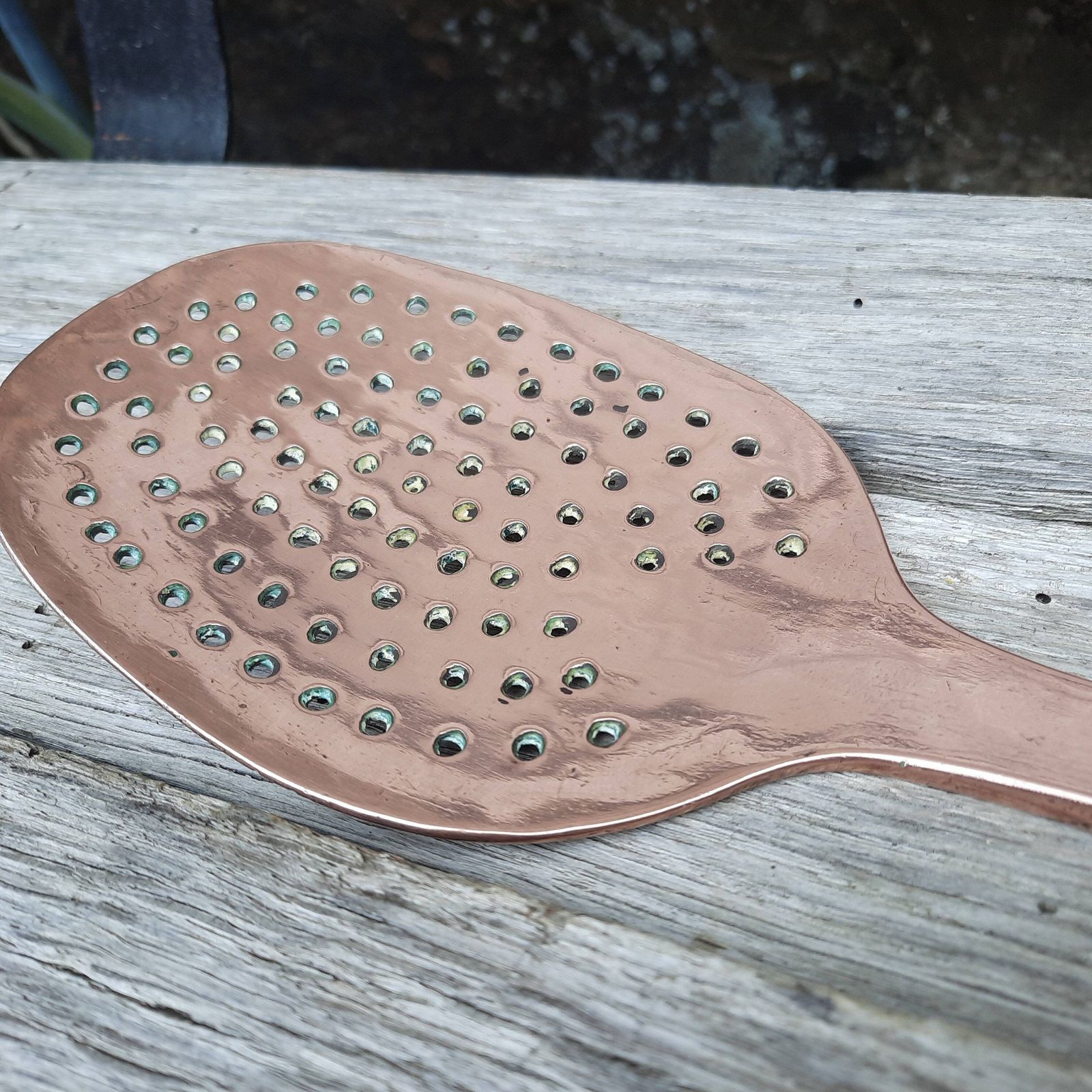 Antique French Copper Jam Pan Skimmer Ladle: Chateau Kitchen Utensil photo Home Decor
