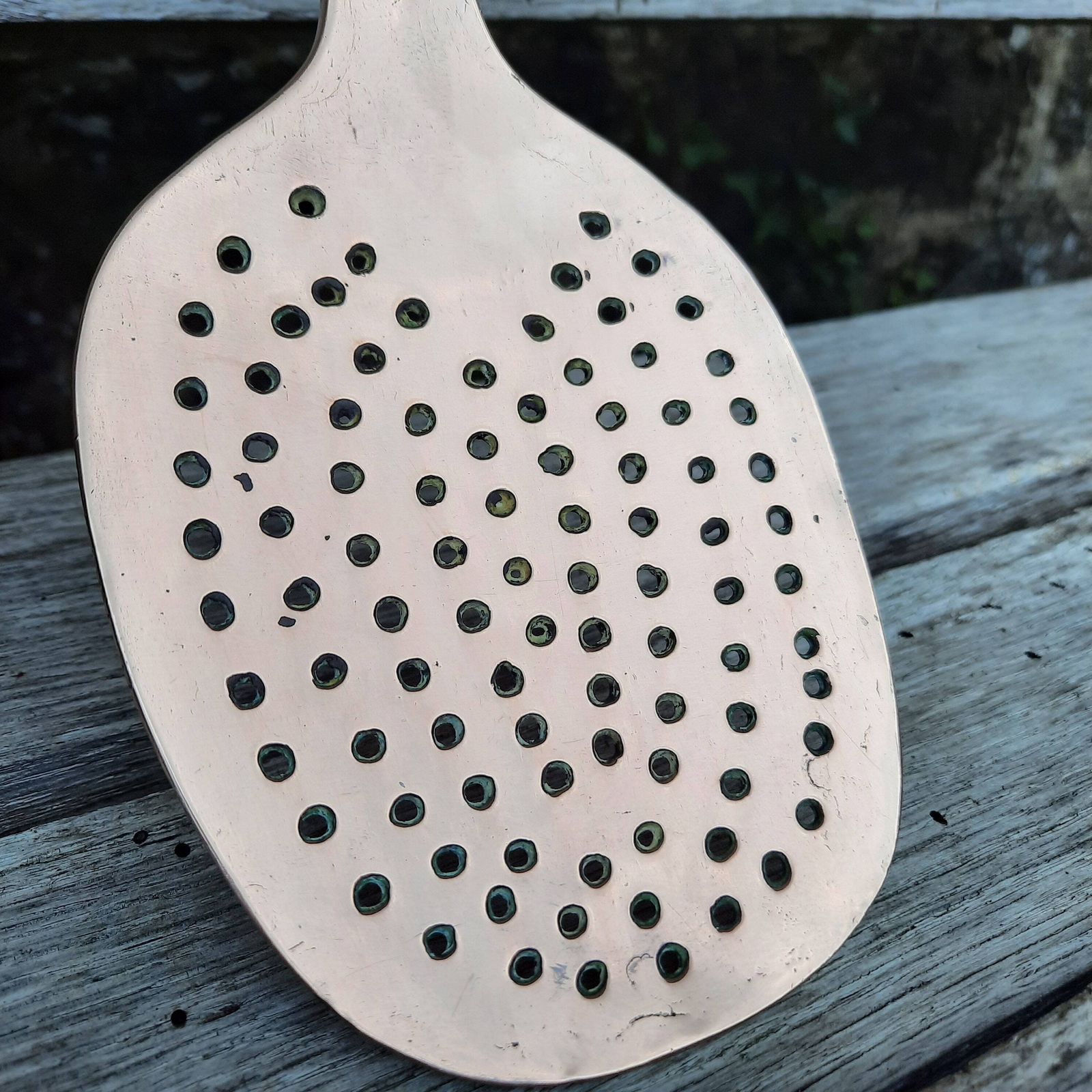Antique French Copper Jam Pan Skimmer Ladle: Chateau Kitchen Utensil photo vintage