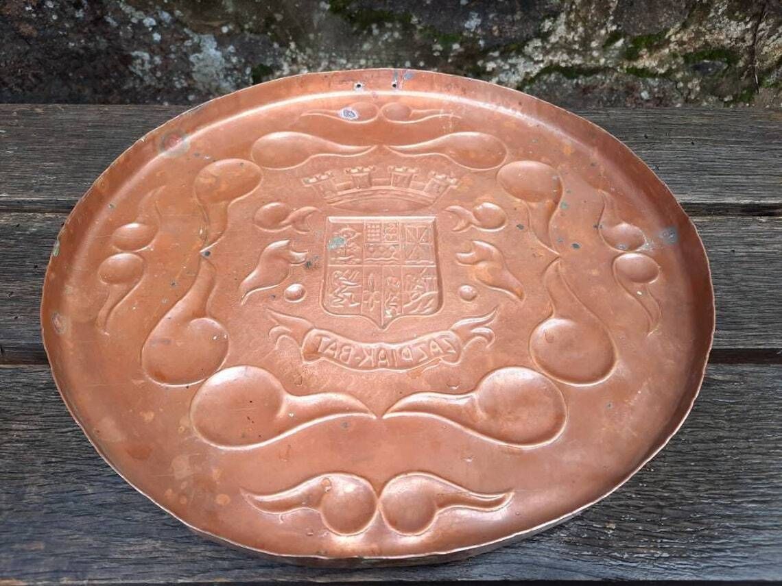 Antique Copper Armorial Shield: French Brittany Chateau Wall Art photo vinterior