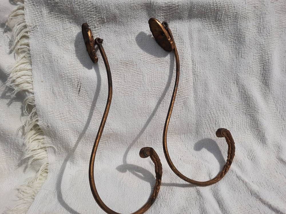 photo for sale Antique Bronze Ormolu Curtain Tie Backs: French Chateau Window Hardware