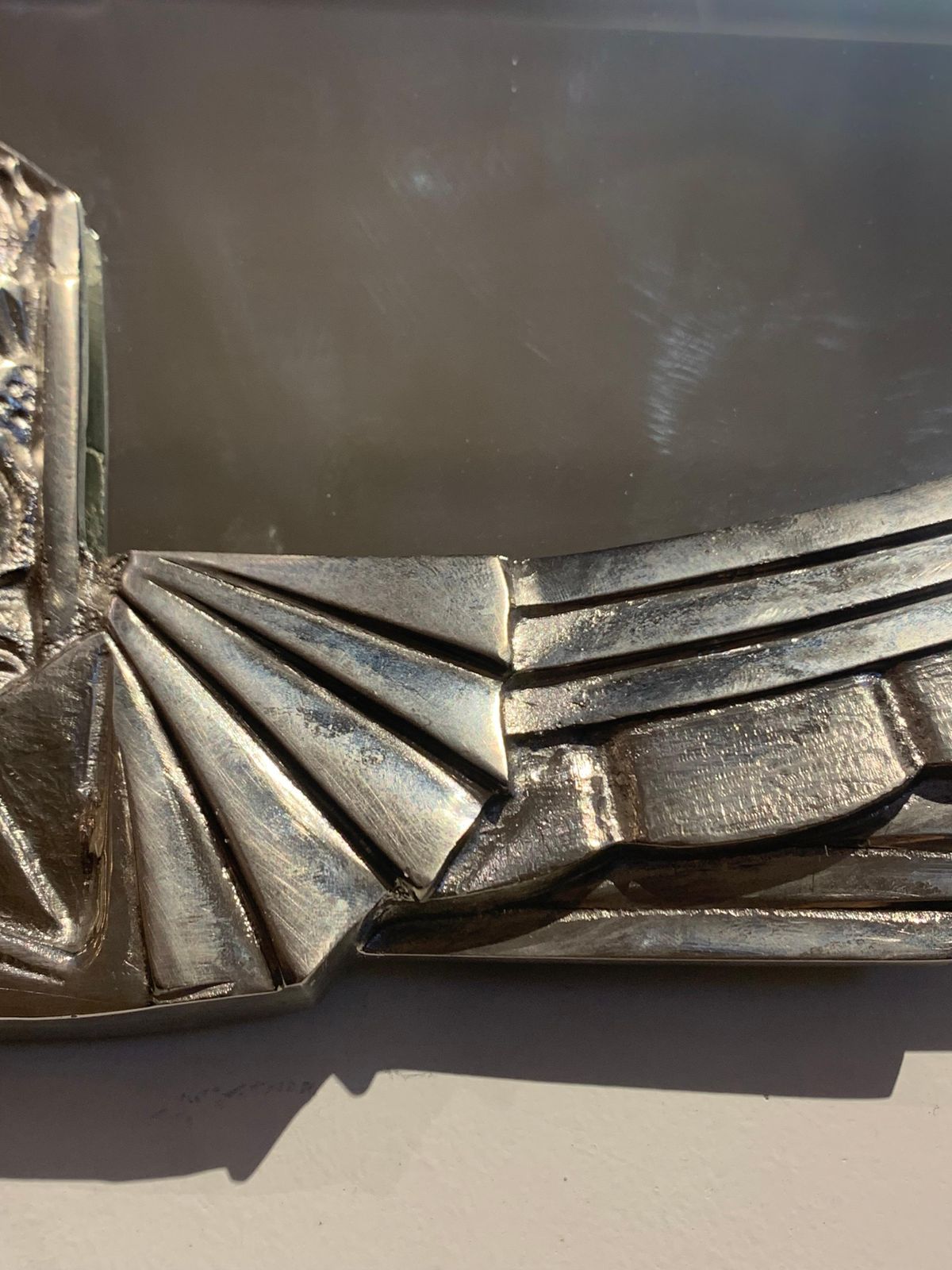 Late 20th Century Nickel  Plated French Art Deco Wall Mirror photo Home Decor