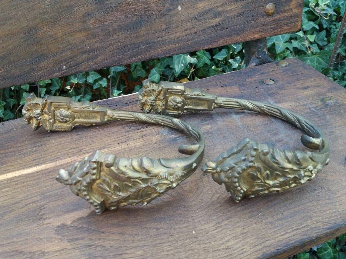 photo for sale Antique French Ormolu Bronze Curtain Tie Backs: Window Hardware Pair