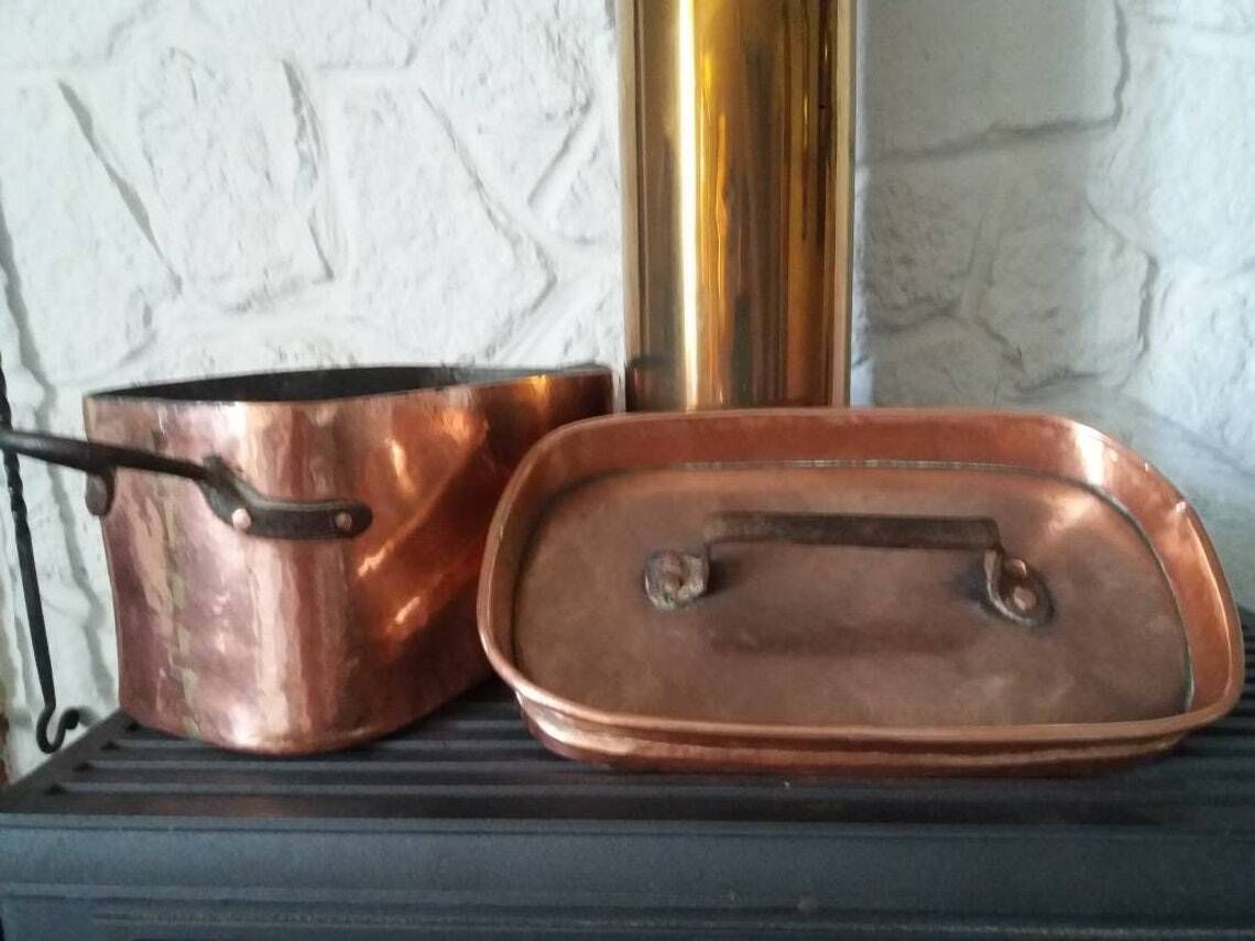 Antique Copper Dutch Oven: French Lidded Daubiere Braising Pot photo Home Decor