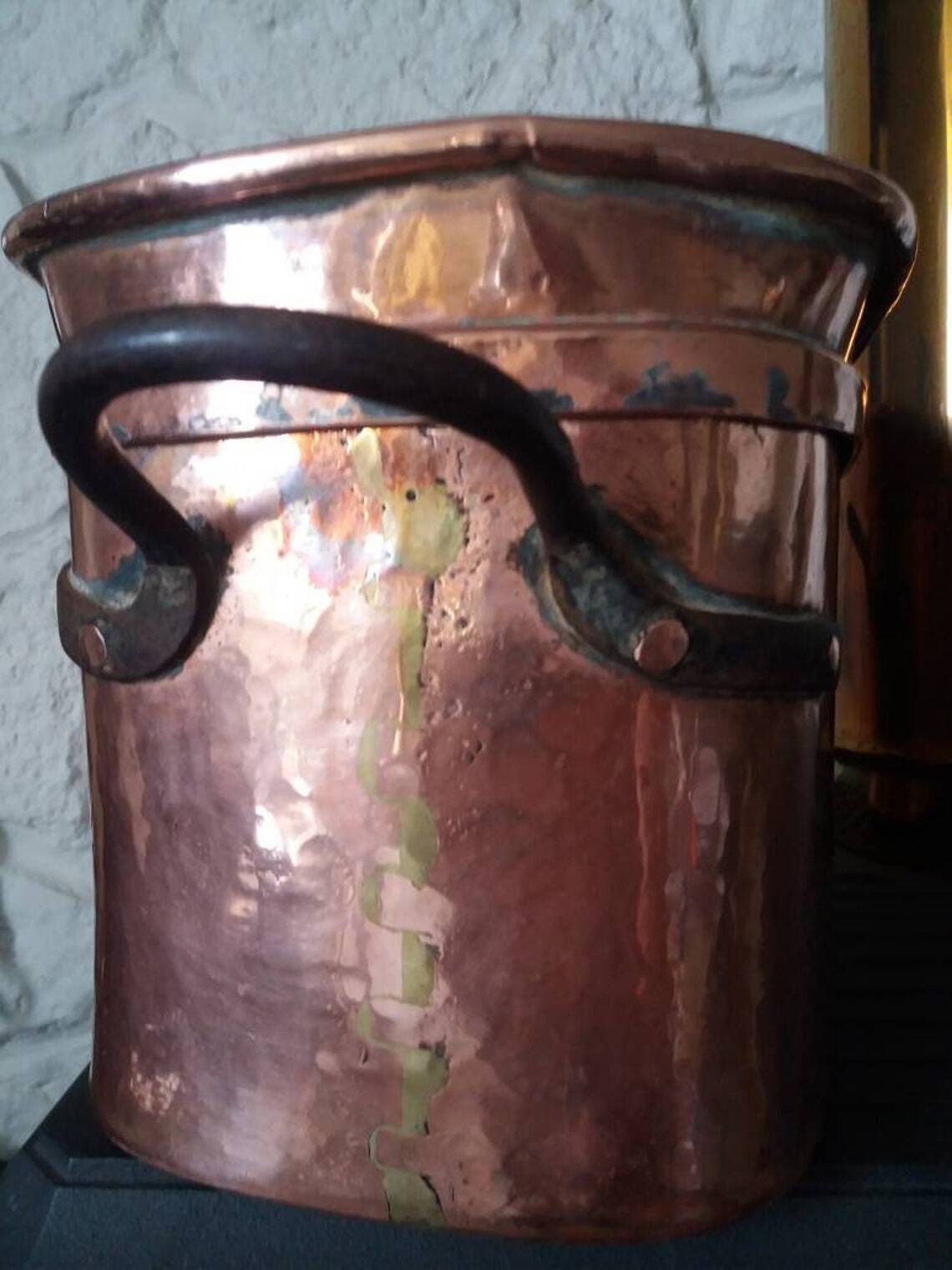 Antique Copper Dutch Oven: French Lidded Daubiere Braising Pot photo vinterior