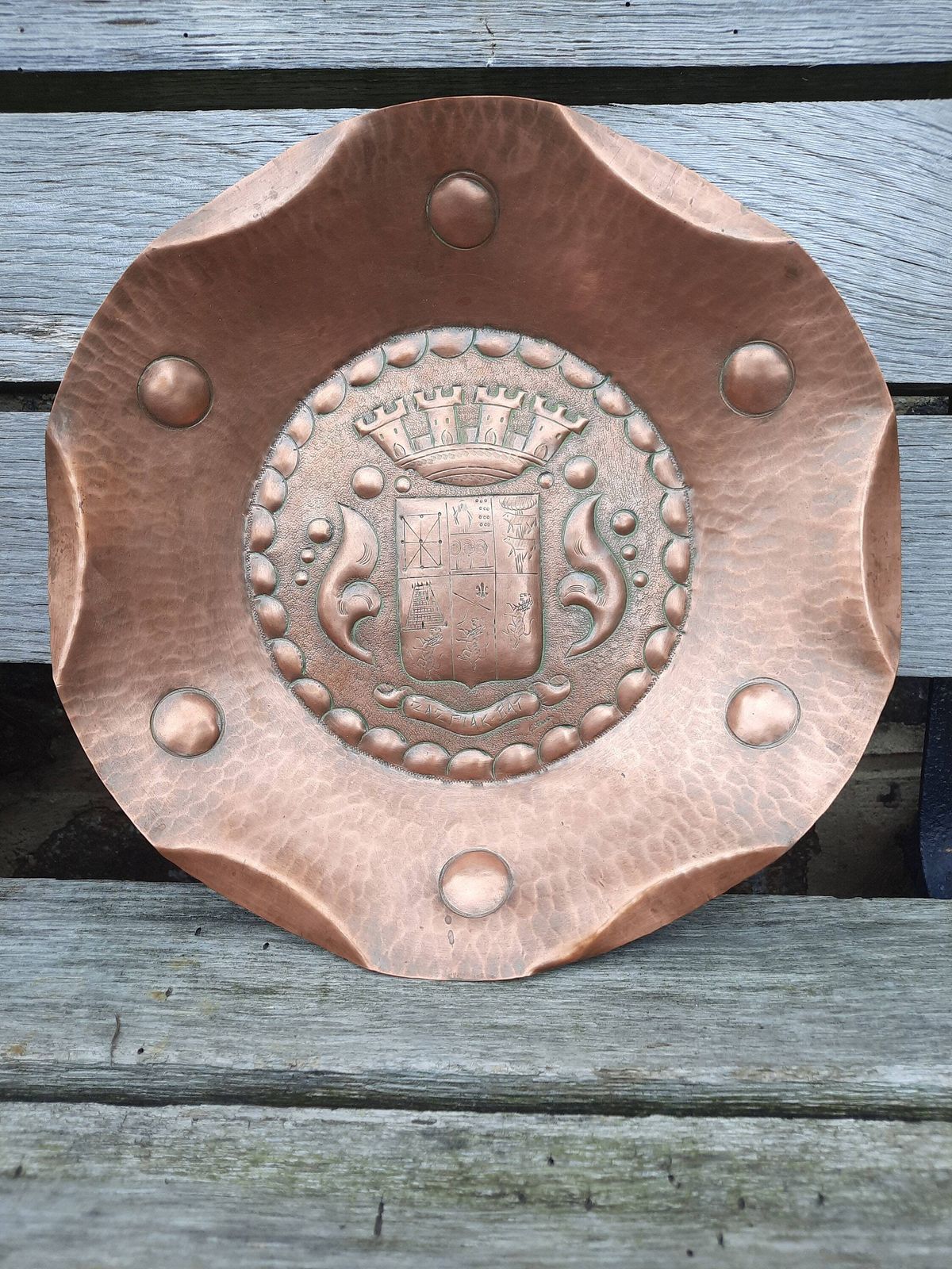 Handmade Copper Armorial Wall Plate: French Chateau Decor