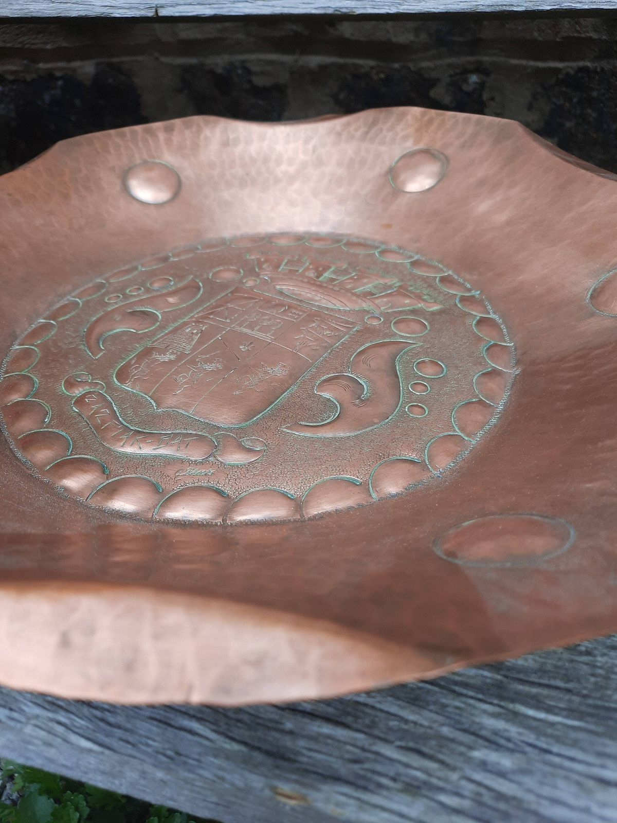 Handmade Copper Armorial Wall Plate: French Chateau Decor photo vinterior