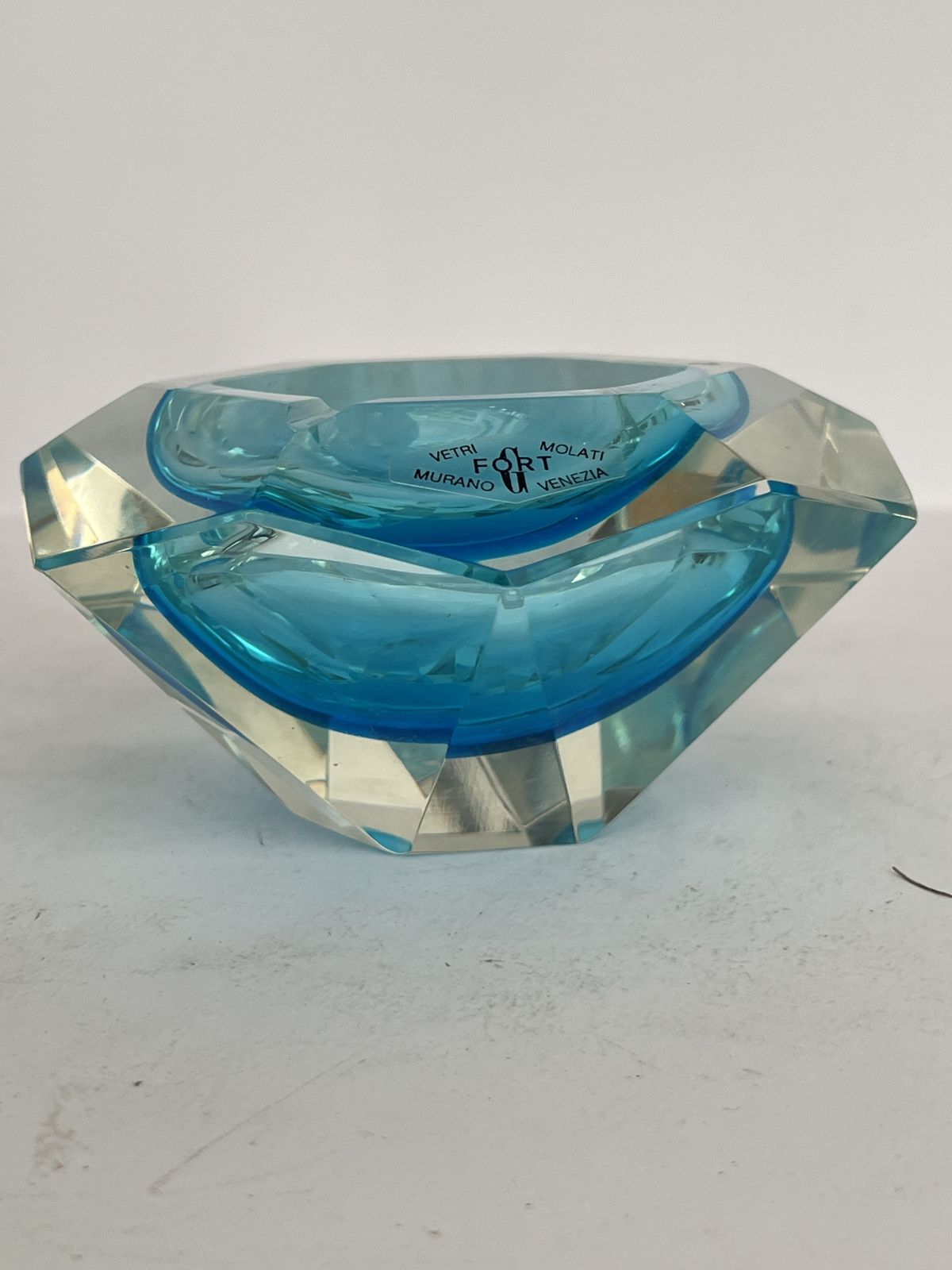 Vintage Gino Fort Vetri Molati Murano Faceted Sommerso “Geode” Bowl — Aqua Blue In Clear, C. 1960s photo Home Decor