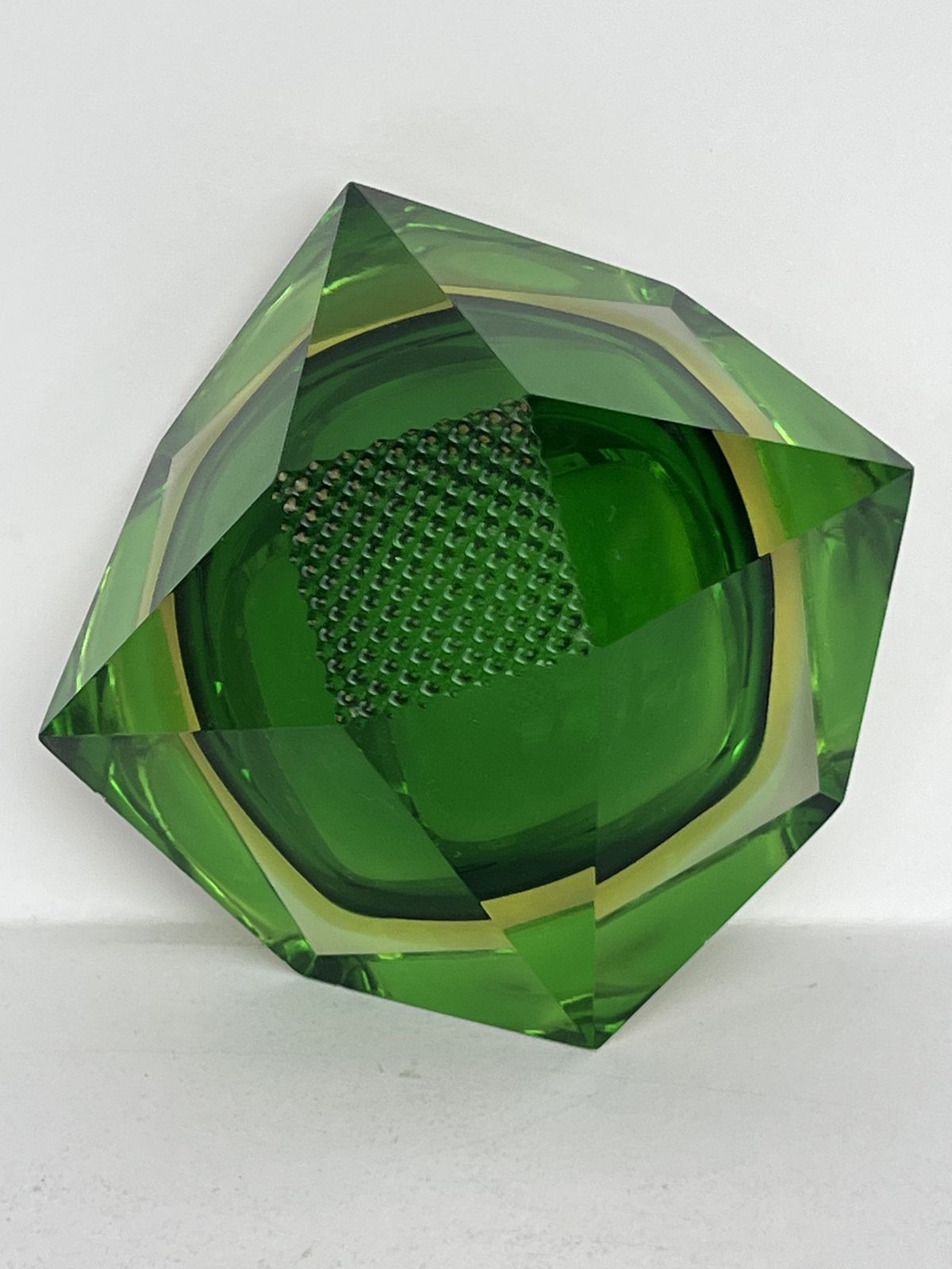 Vintage Murano Faceted Sommerso “Geode” Bowl — Emerald Green & Amber, Mandruzzato Style photo Home Decor