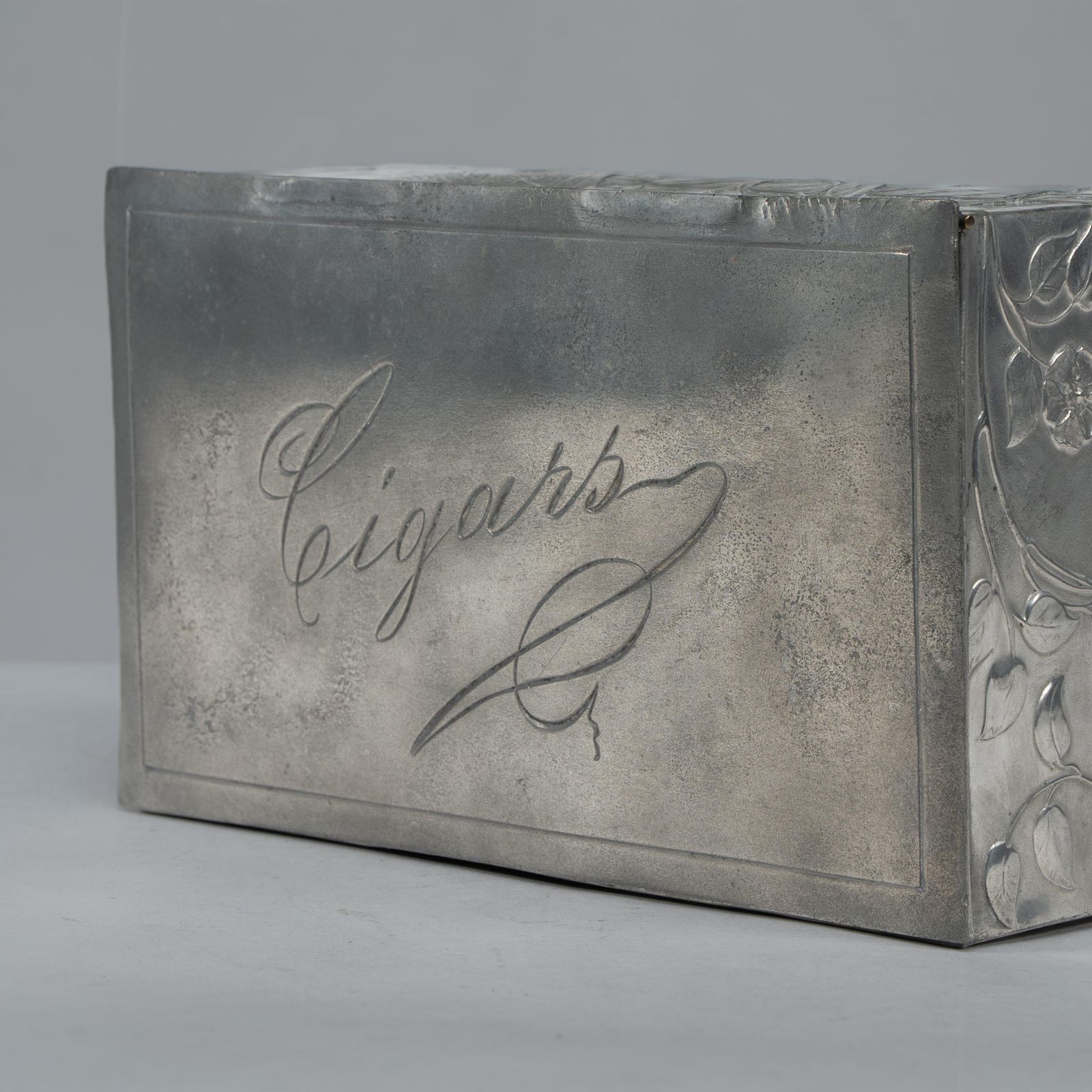 photo buy An Art Nouveau Continental Pewter Cigar Box W. Cedar Lining & Decor Of Pheasant