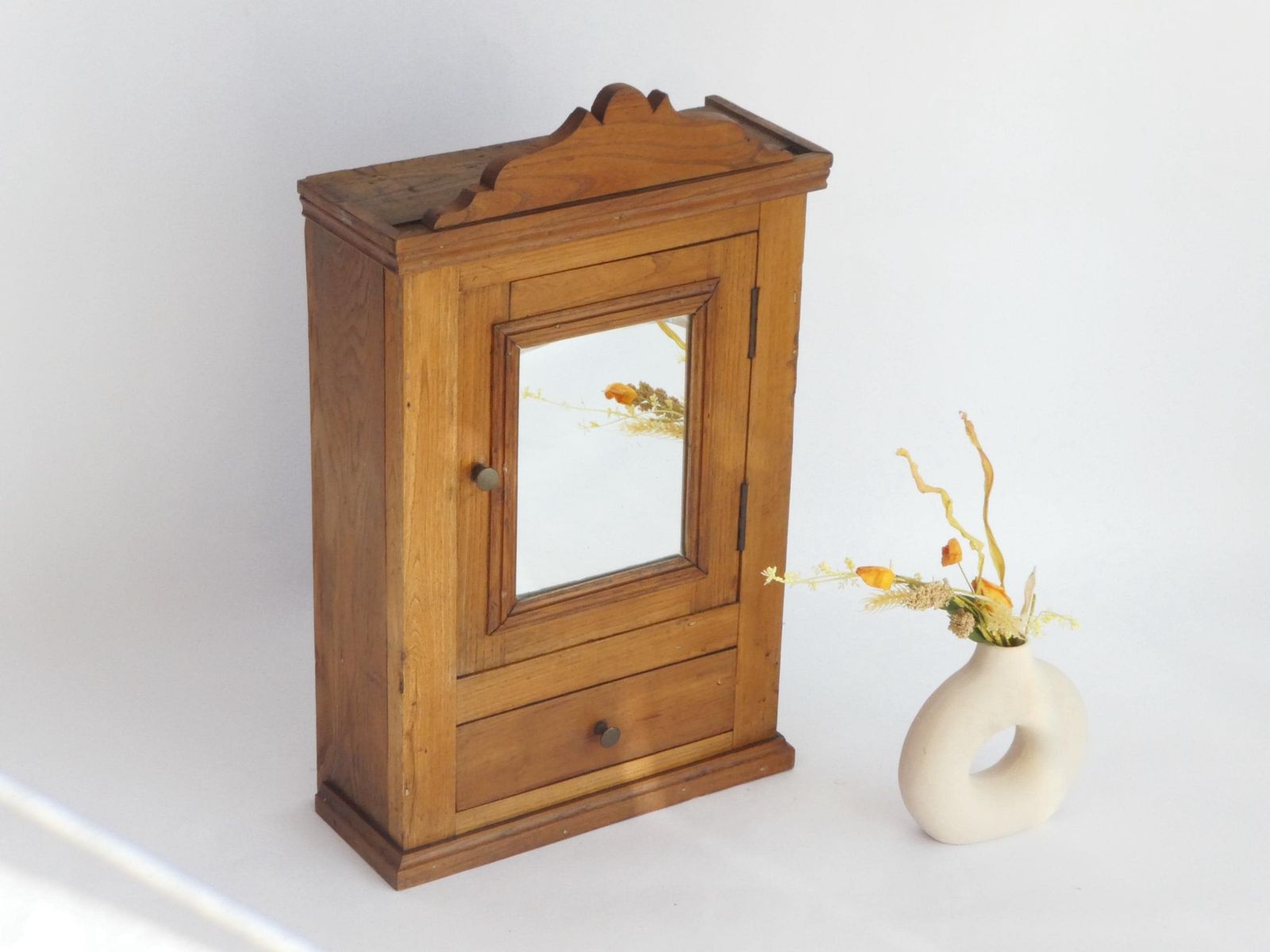 Antique Art Deco Wooden Cabinet With Mirror, Apothecary With Mirror And Shelf, Wall Farmhouse Decor photo furniture