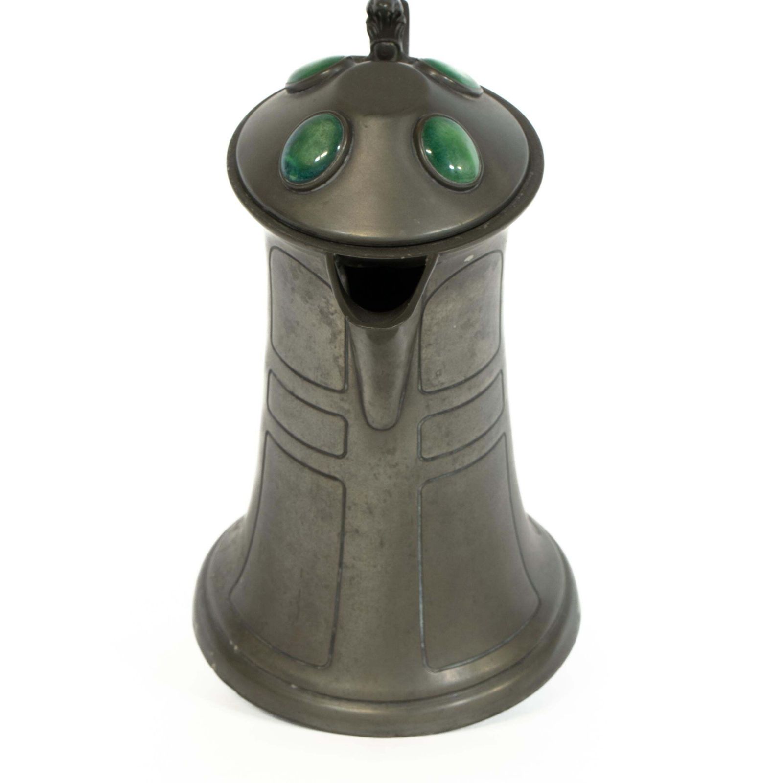 William Hutton. An Arts And Crafts Pewter Jug With Four Bullseye Ruskin Jewels photo 950.0