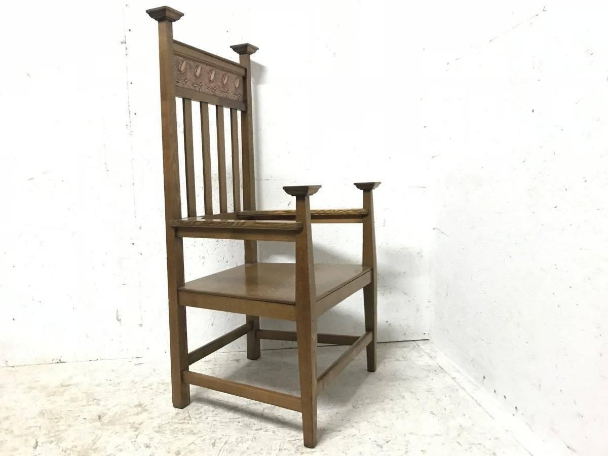 R. W. Mcnerney – Arts And Crafts Ash Tall Back Armchair With Hayle Copper Panel photo for sale