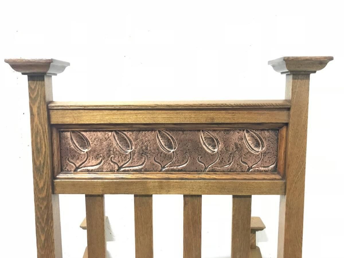 R. W. Mcnerney – Arts And Crafts Ash Tall Back Armchair With Hayle Copper Panel photo vinterior