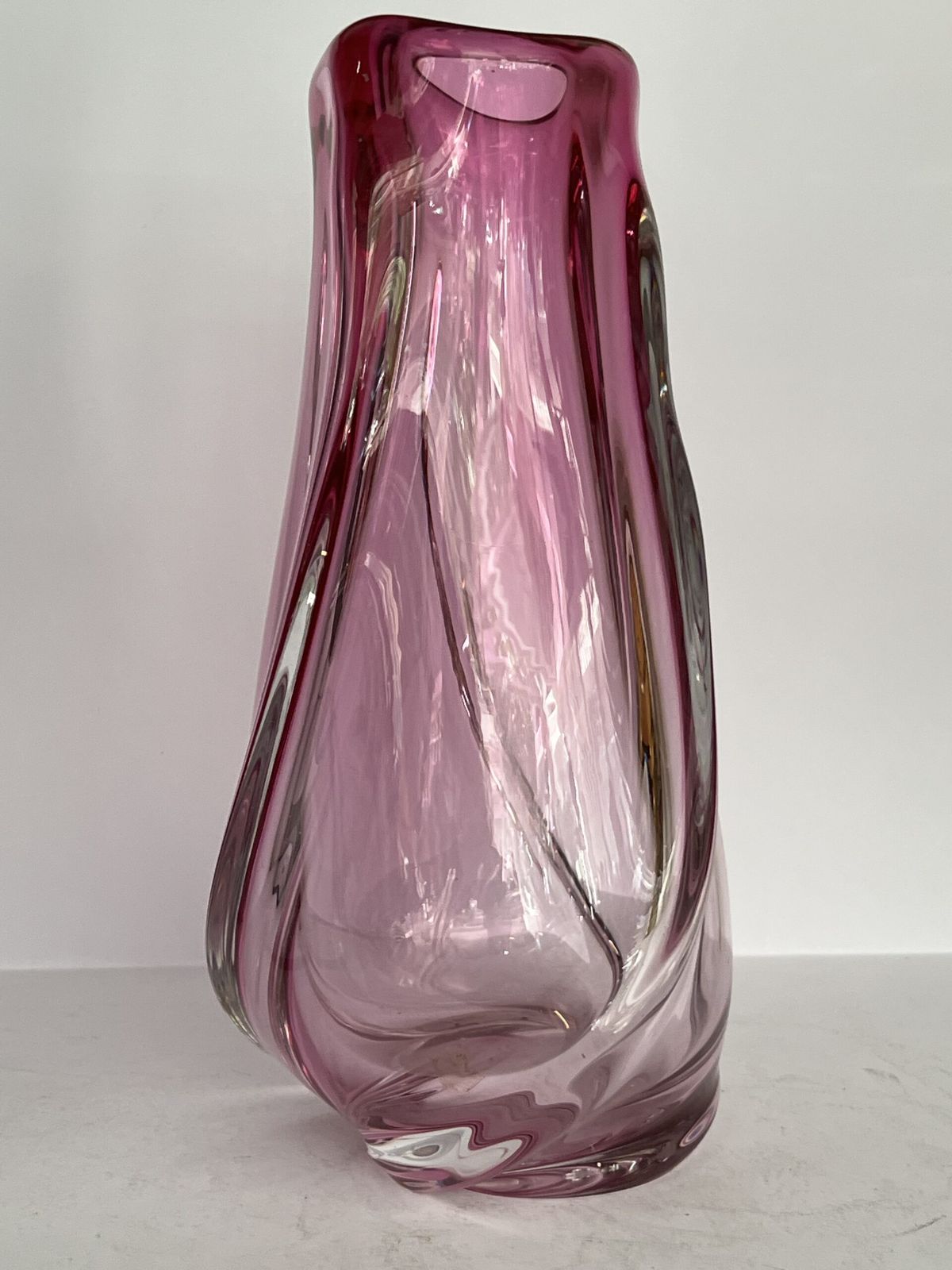 Large Murano Sommerso Swirl Vase – Cranberry/Pink & Clear Glass, 1970s photo buy