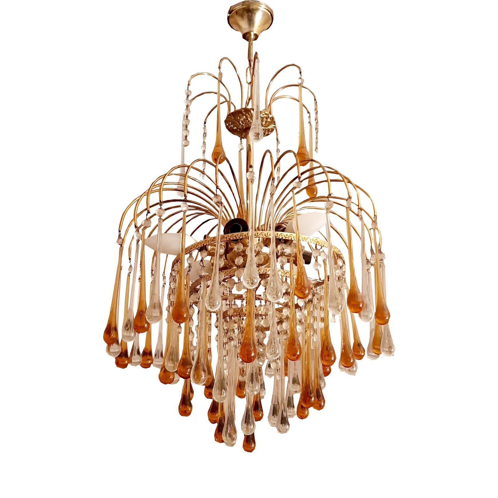 A Bronze Italian Fountain Chandelier In The Style Of Venini, 1970’s